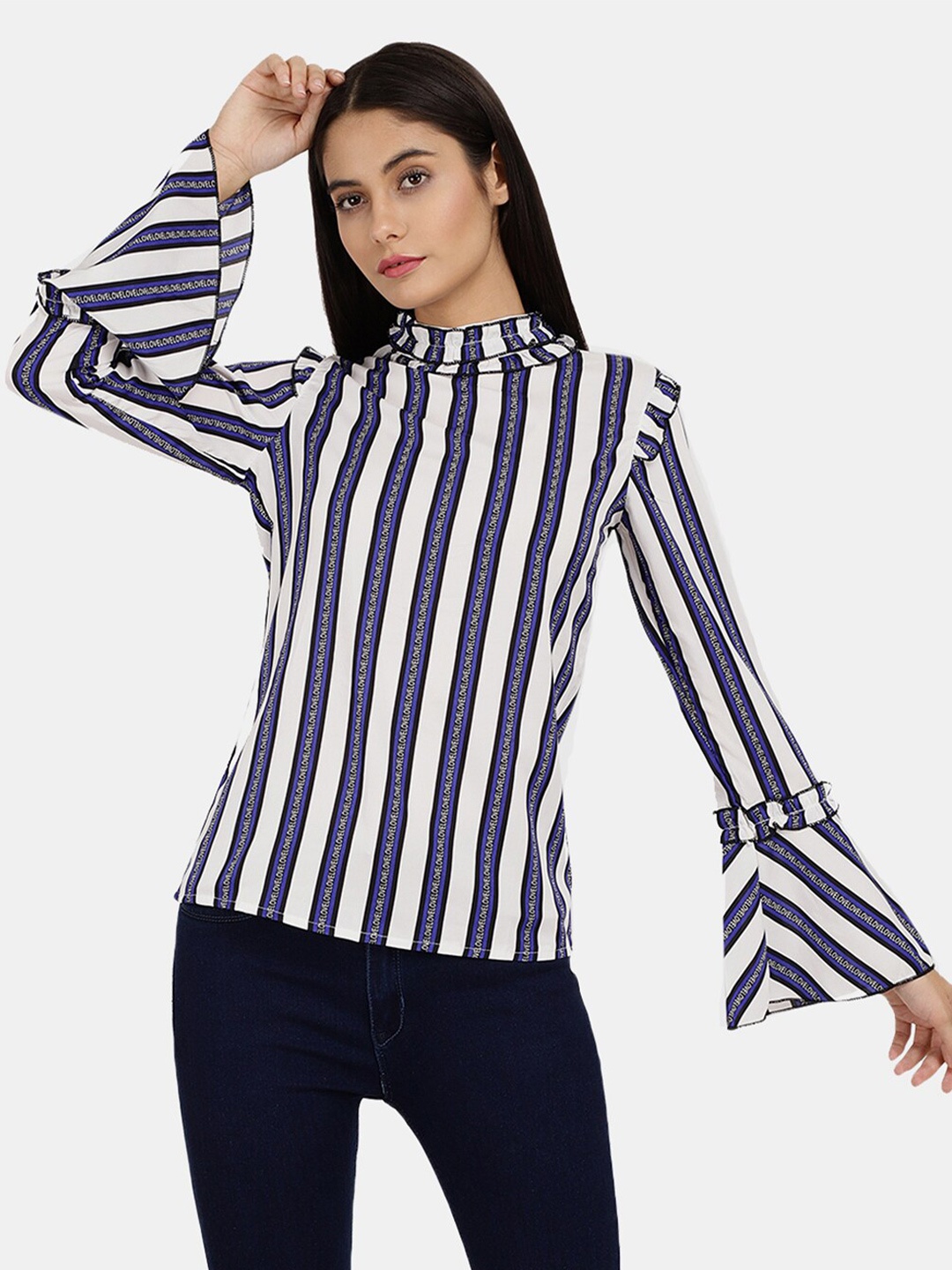 

V-Mart Blue & White Pure Cotton Striped Top