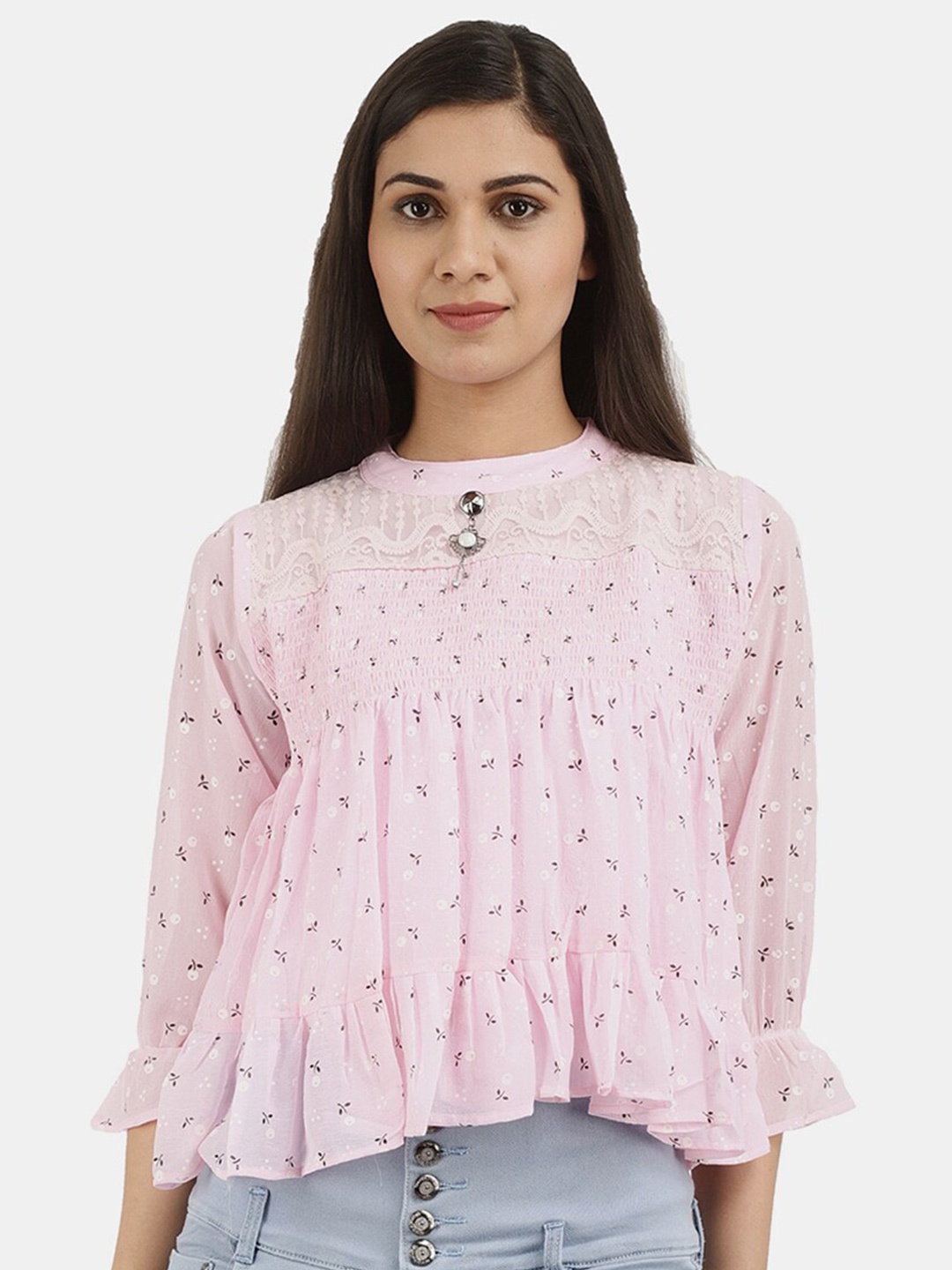 

V-Mart Floral Print Pure Cotton Top, Pink