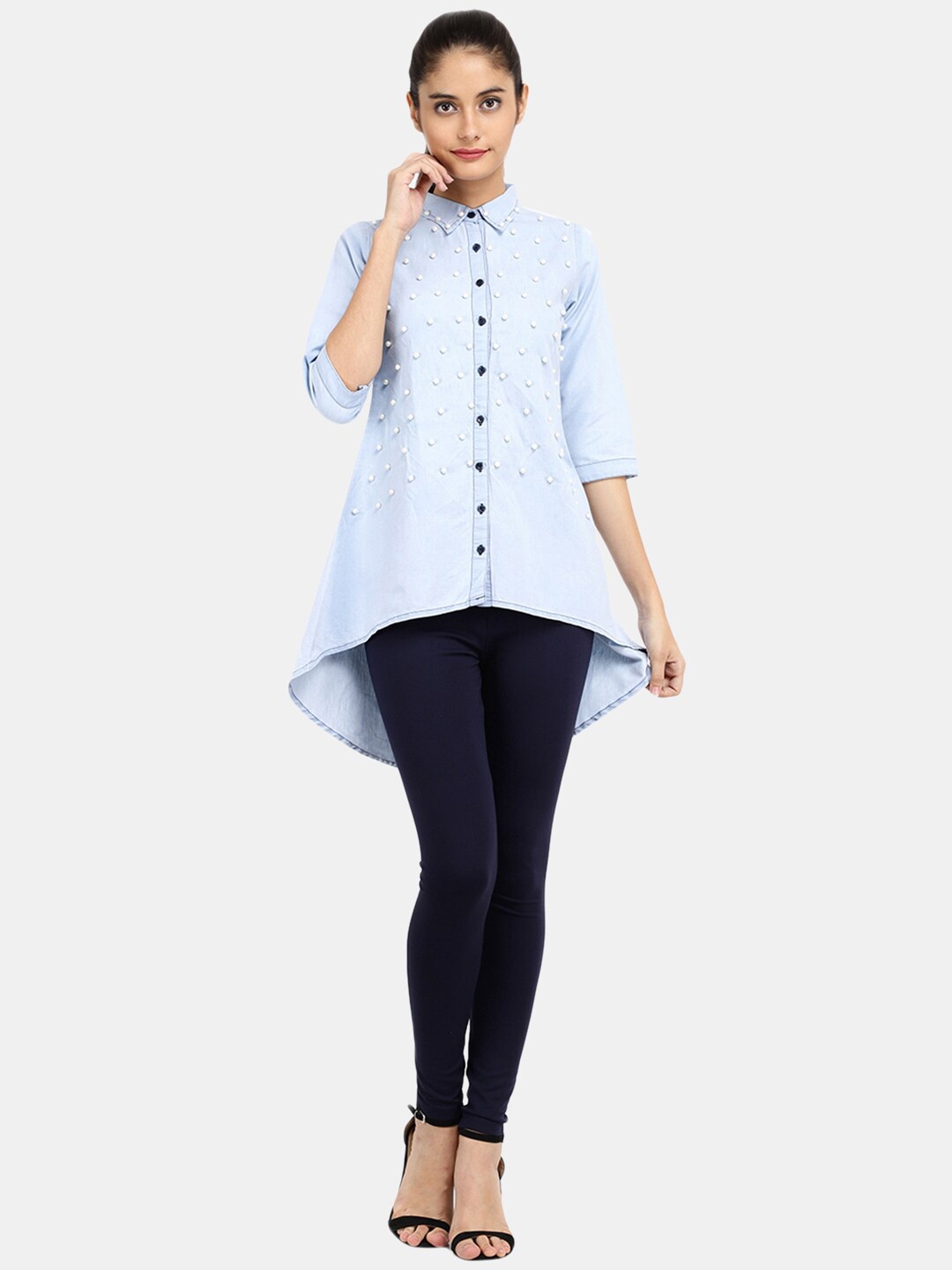 

V-Mart Blue High-Low Pure Cotton Top
