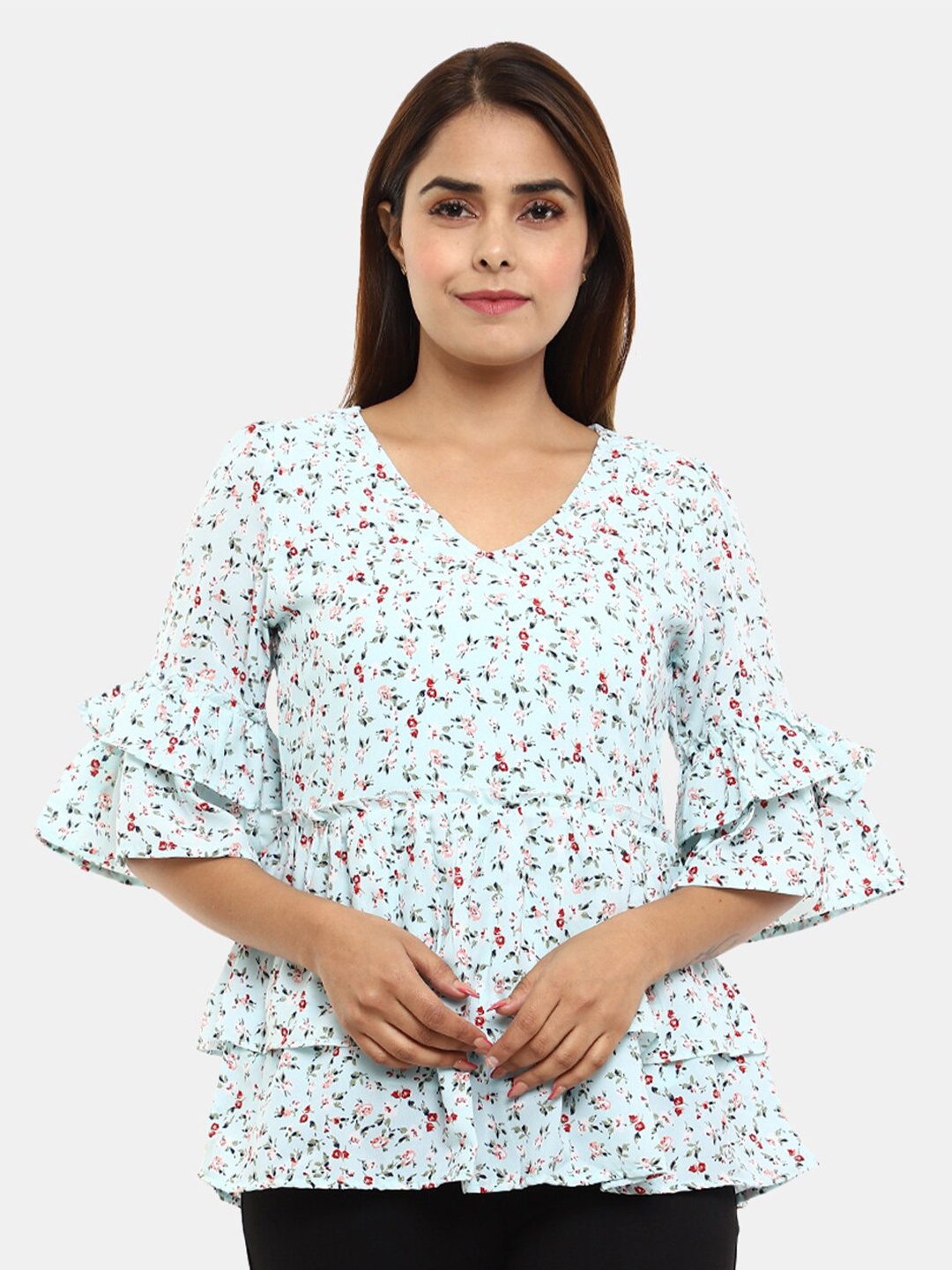 

V-Mart Blue Floral Print Pure Cotton Blouson Top