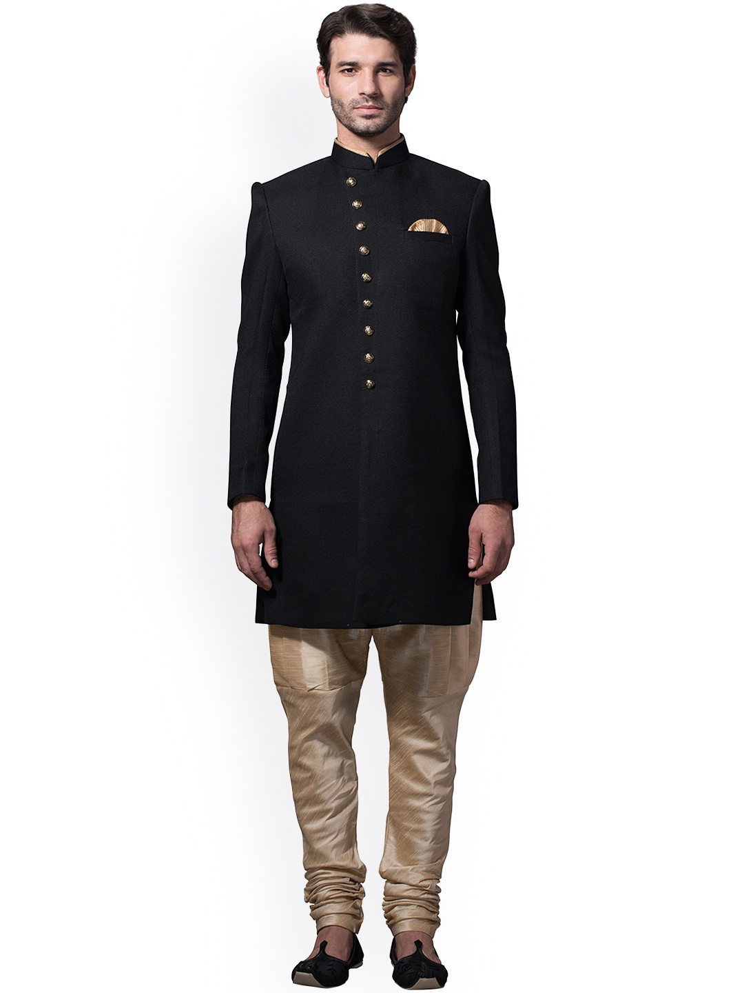 

Manyavar Black & Beige Silk Sherwani