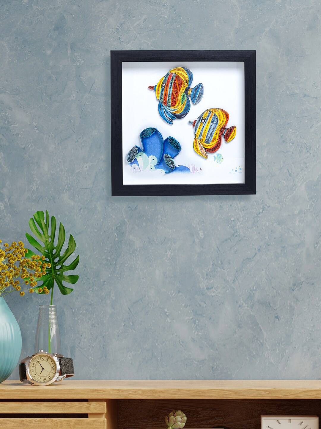 

Golden Peacock Multicolored Fish Quilling Wall Art, Multi