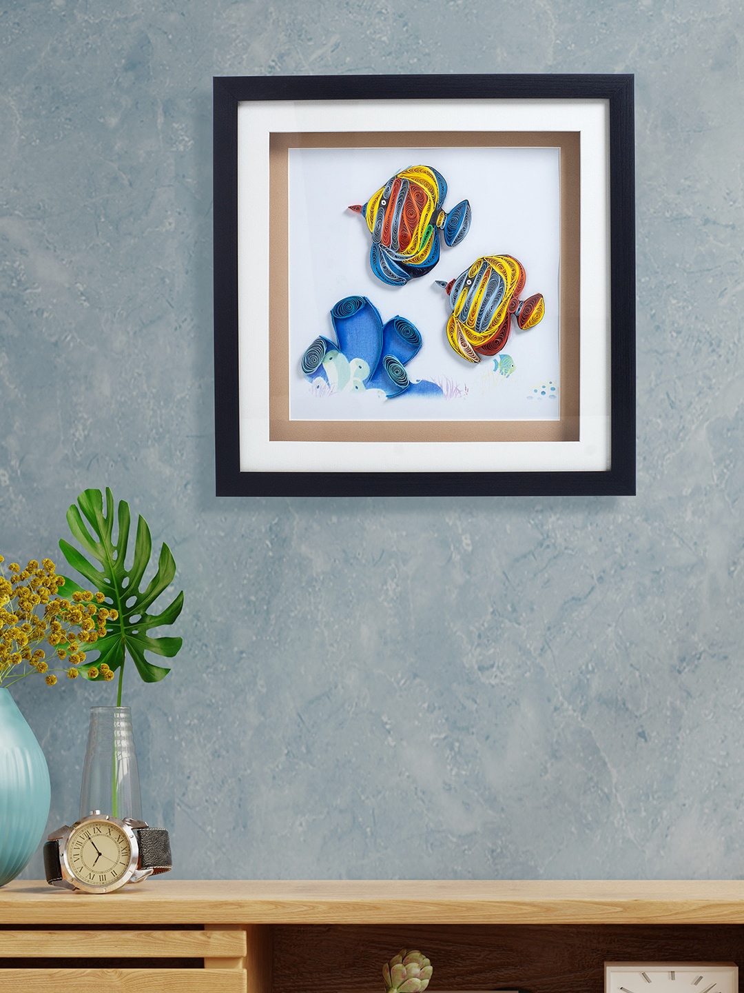 

Golden Peacock Eco Friendly Fish Frame Wall Art, Blue
