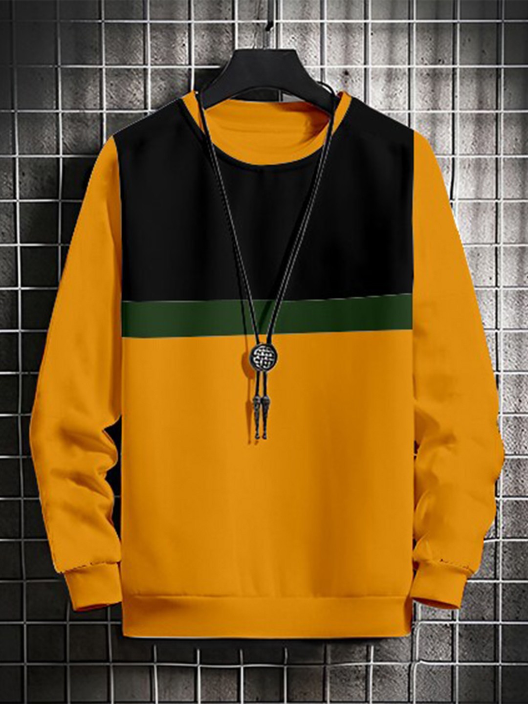 

GESPO Men Mustard Fleece Colourblocked Sweatshirt