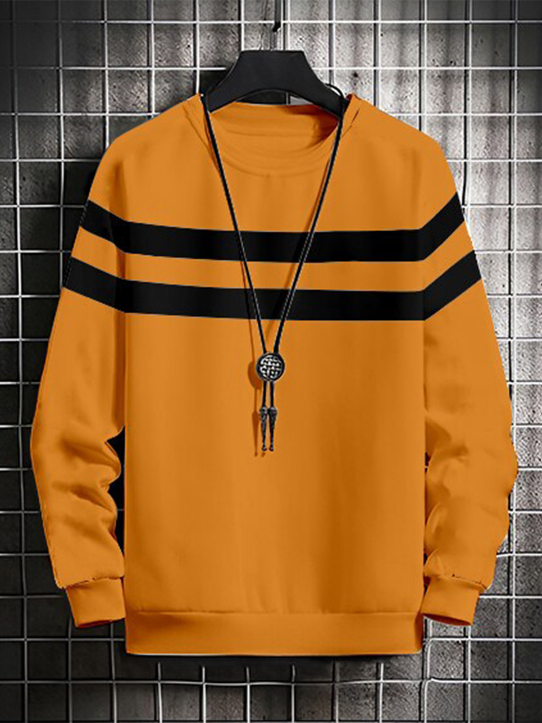 

GESPO Men Mustard Fleece Striped Sweatshirt