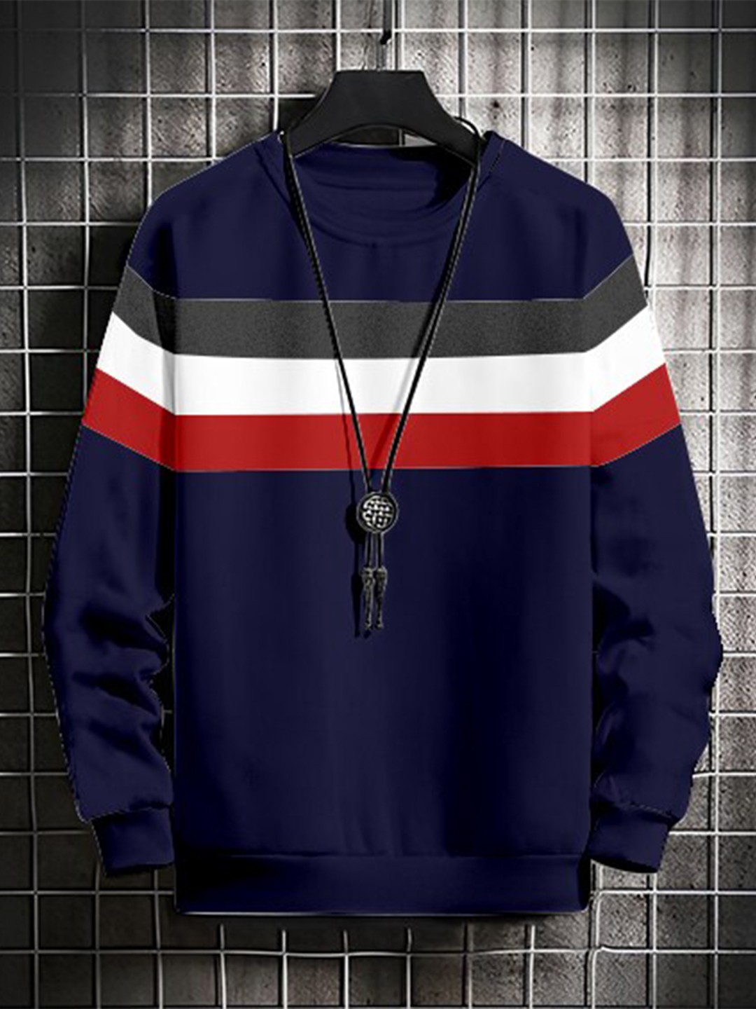 

GESPO Men Blue Fleece Striped Sweatshirt