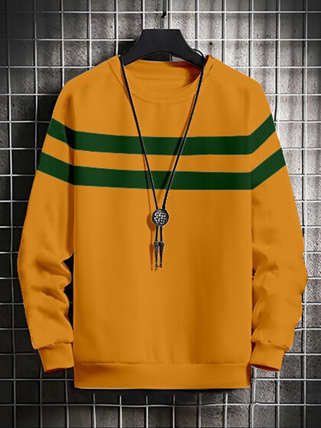 

GESPO Men Mustard Fleece Striped Sweatshirt