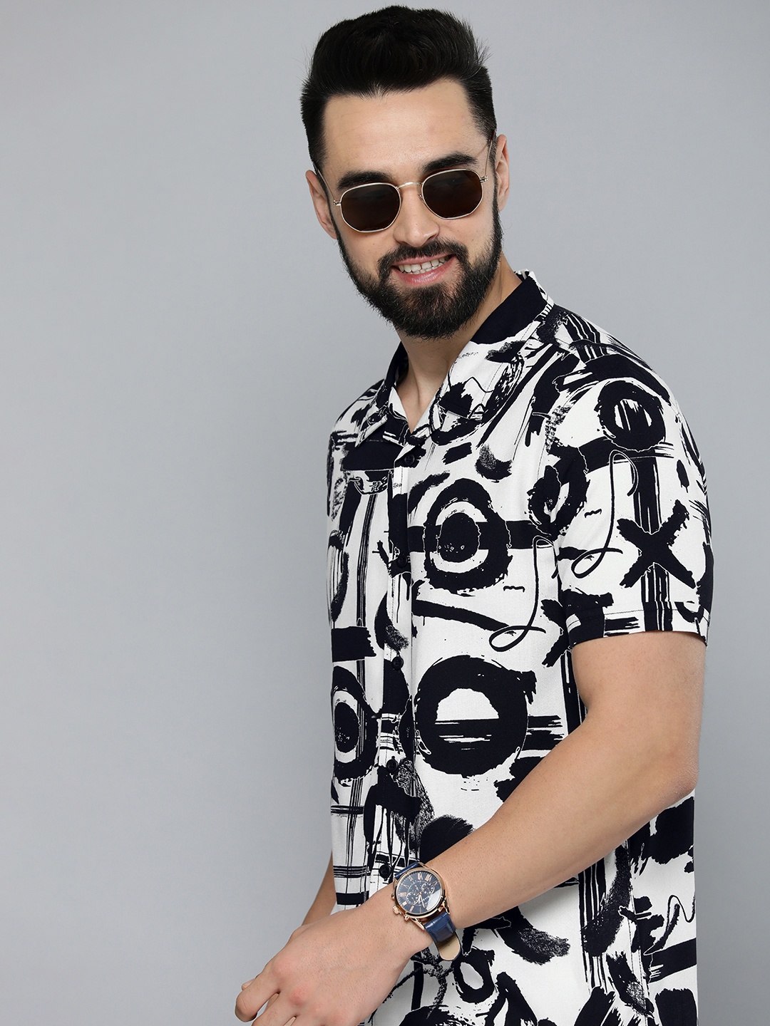 

HERE&NOW Men Pure Cotton Slim Fit Printed Casual Shirt, Black