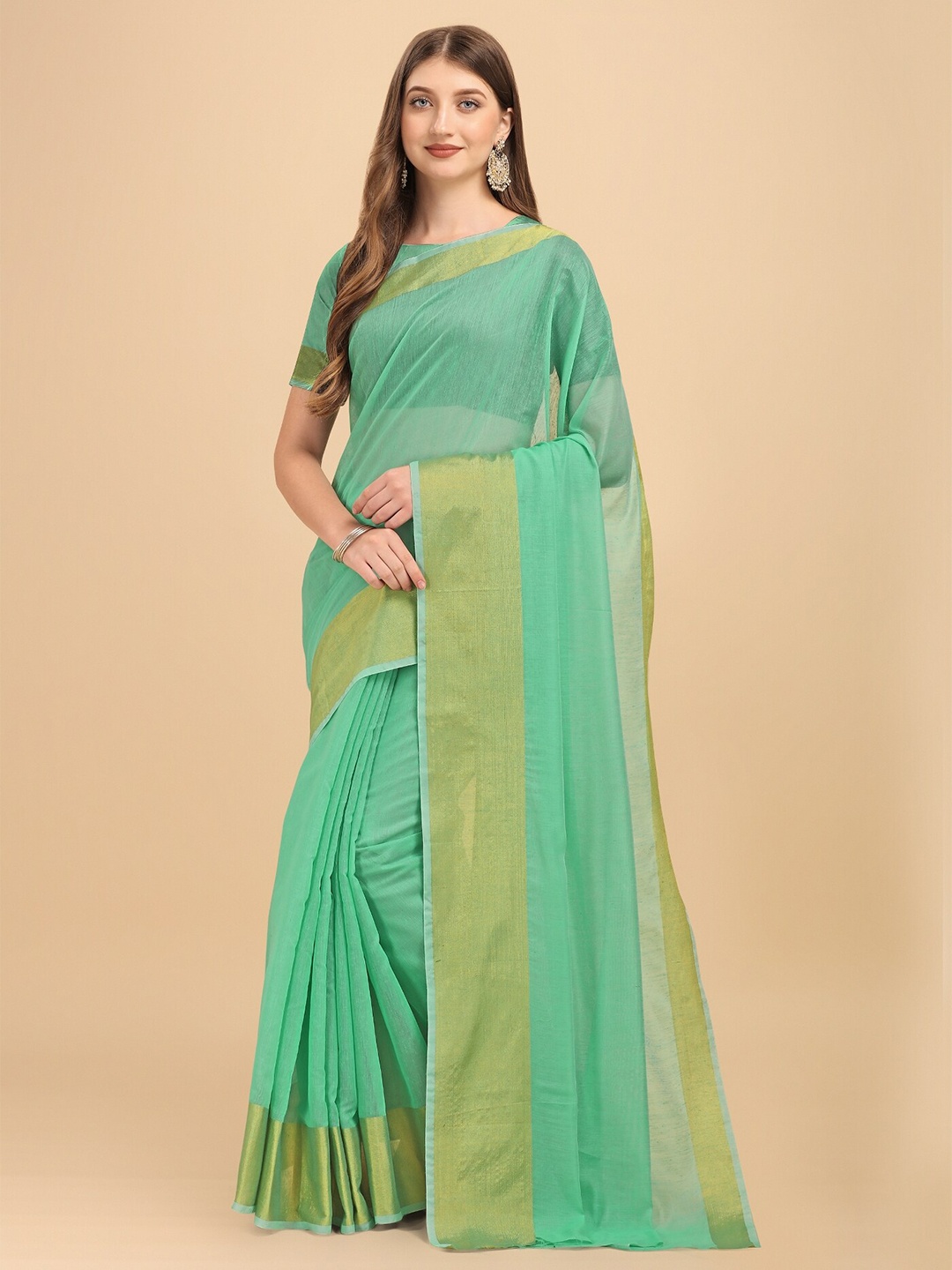 

TEREZA Sea Green & Gold-Toned Zari Chanderi Saree