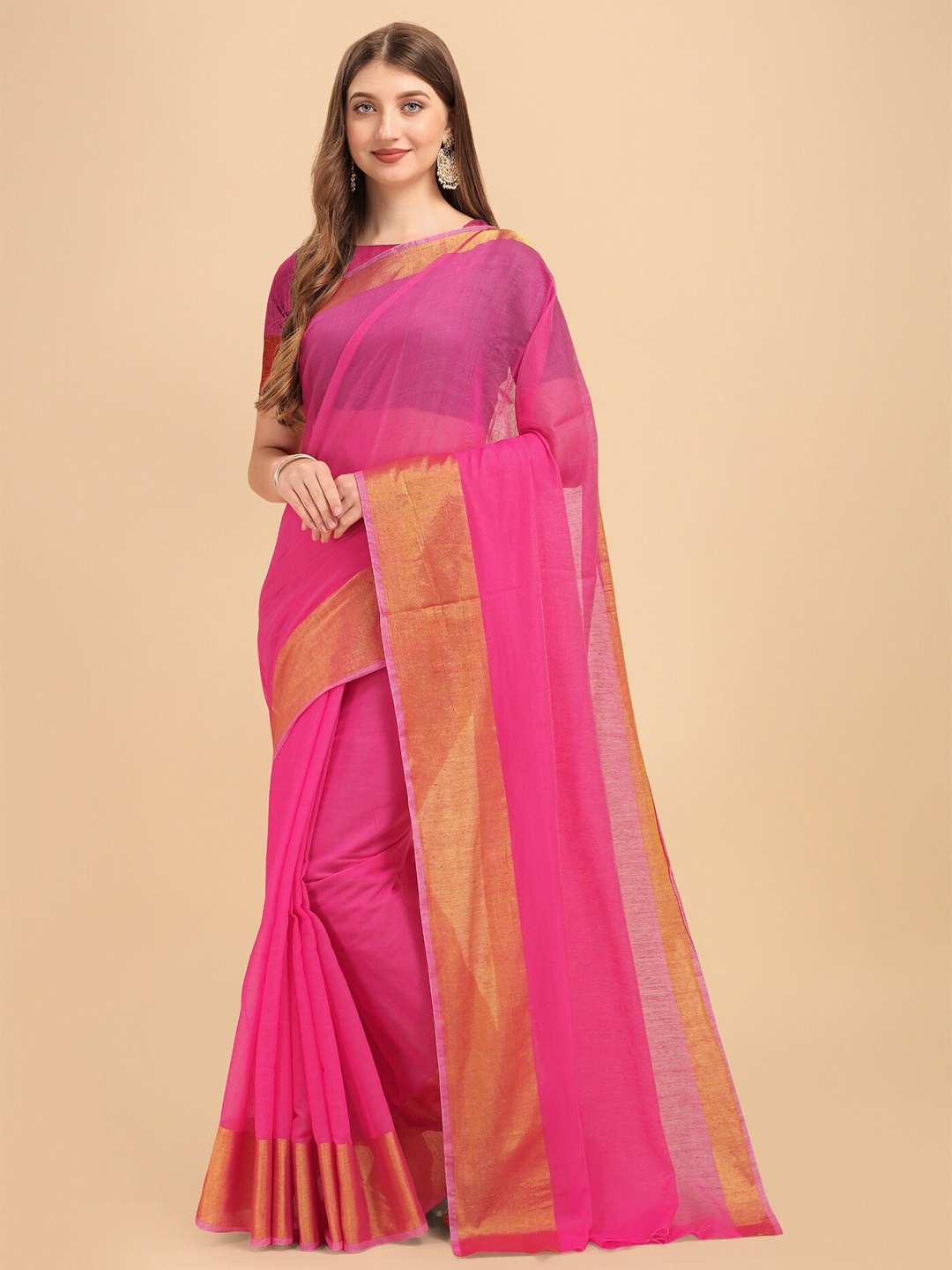 

TEREZA Fuchsia & Gold-Toned Zari Chanderi Saree