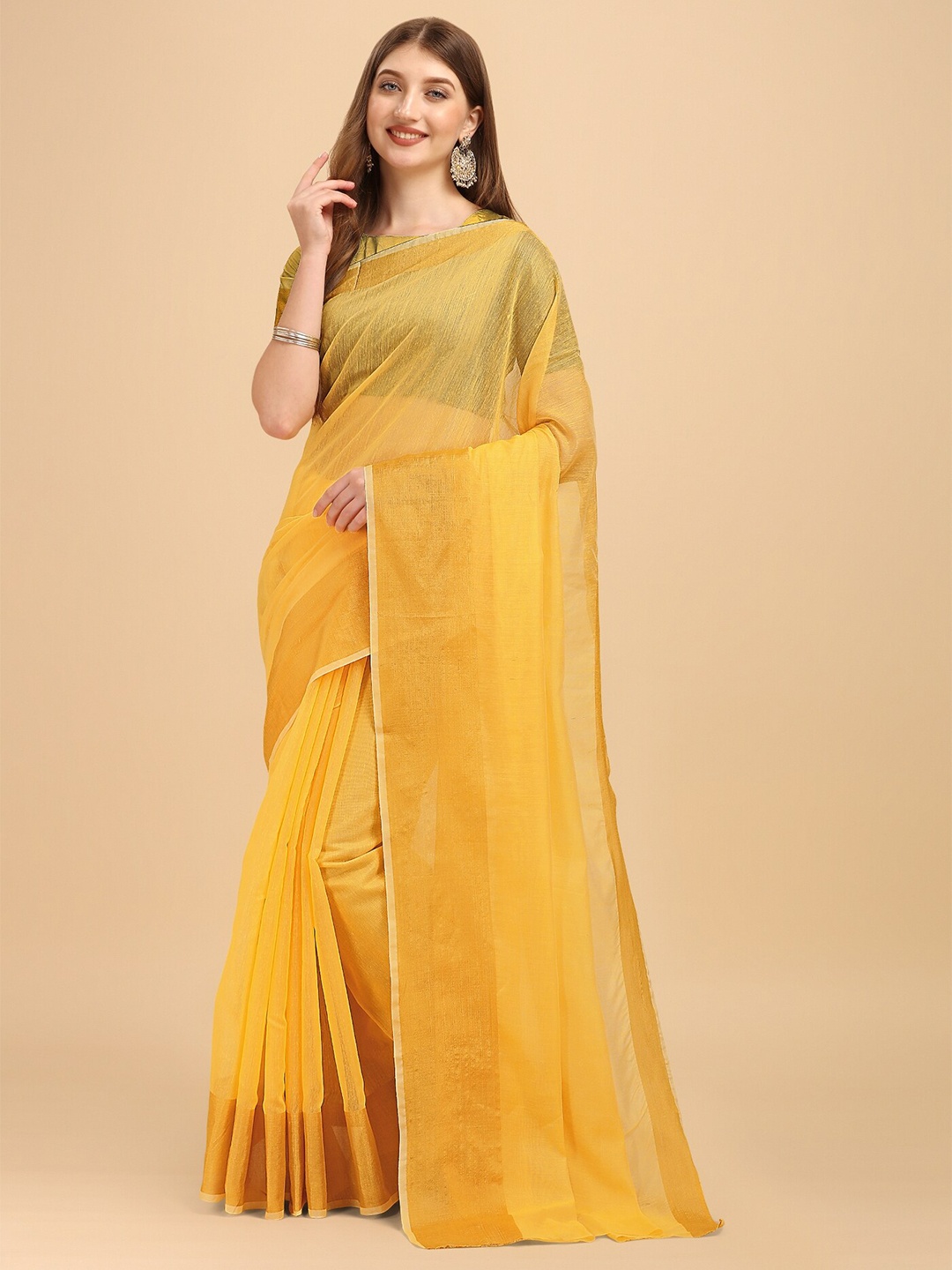 

TEREZA Yellow & Gold-Toned Zari Chanderi Saree