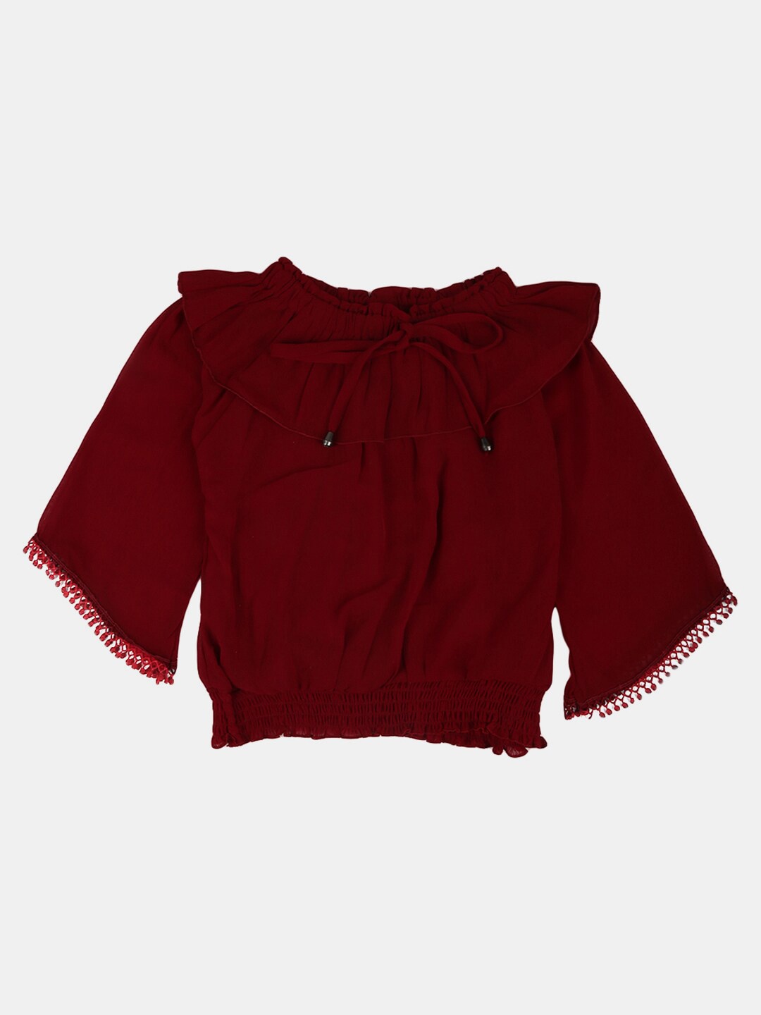 

V-Mart Maroon Pure Cotton Smocked Blouson Top