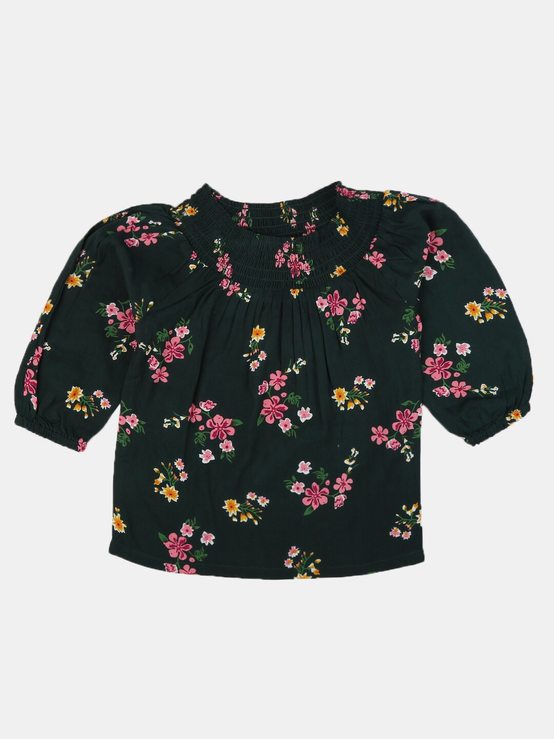 

V-Mart Green & Red Floral Print Chiffon Top