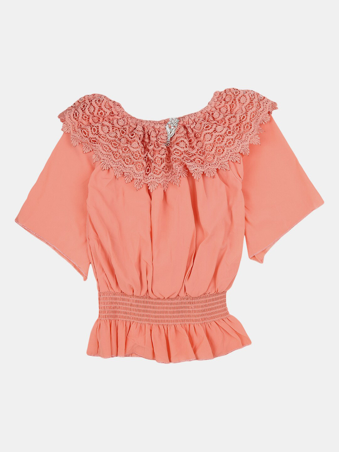 

V-Mart Peach-Coloured Pure Cotton Cinched Waist Top