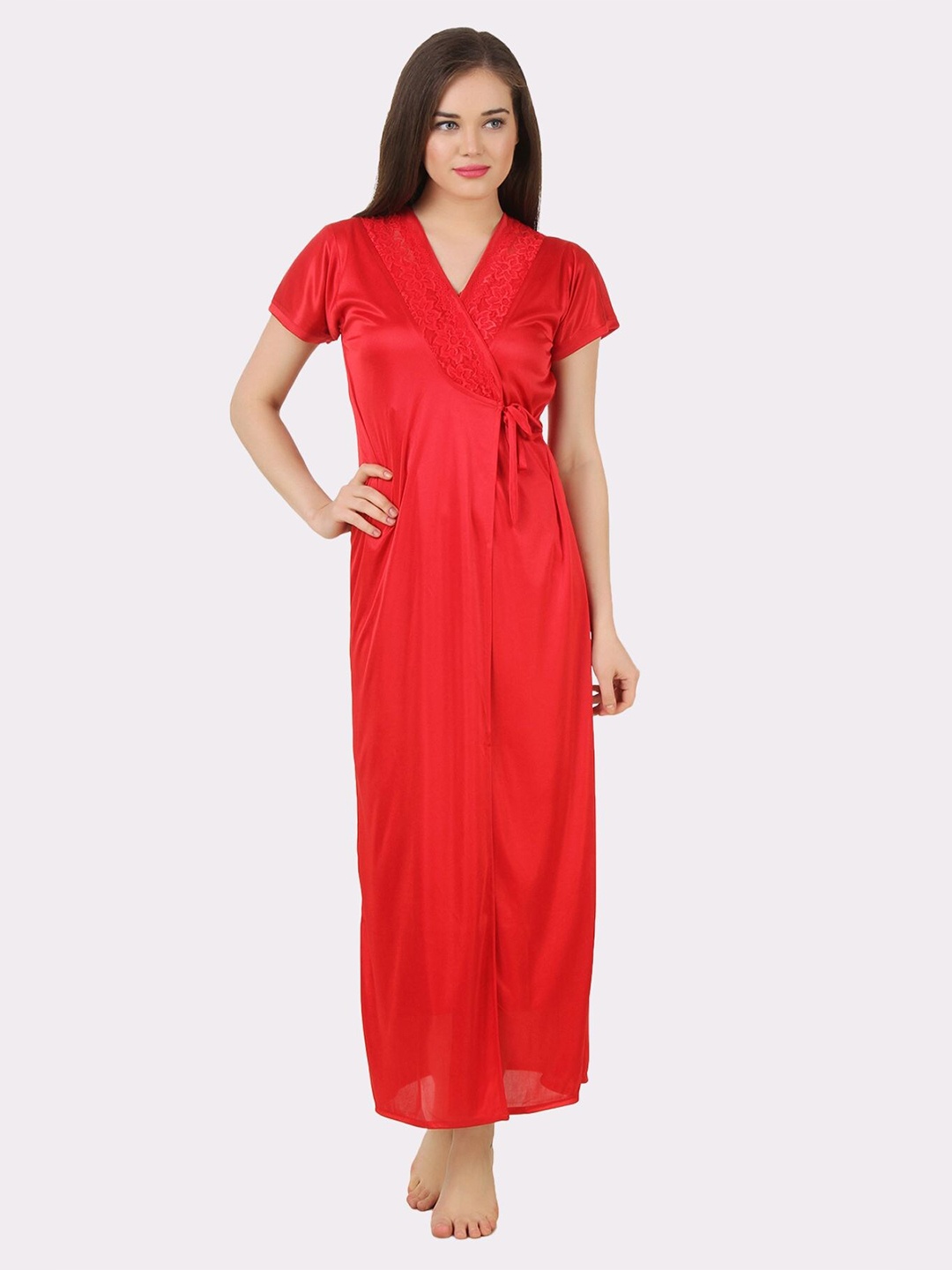 

Fasense Red Maxi Nightdress With Robe