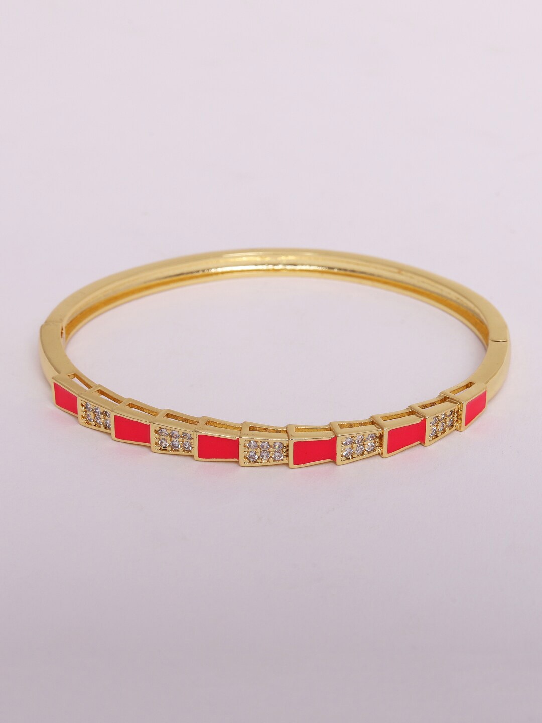 

Ikram Women Gold-Toned & Red Brass Cubic Zirconia Gold-Plated Kada Bracelet