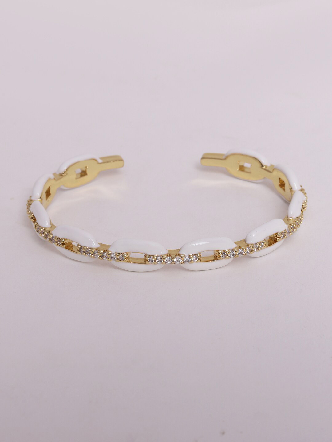 

Ikram Women White Brass Cubic Zirconia Gold-Plated Cuff Bracelet