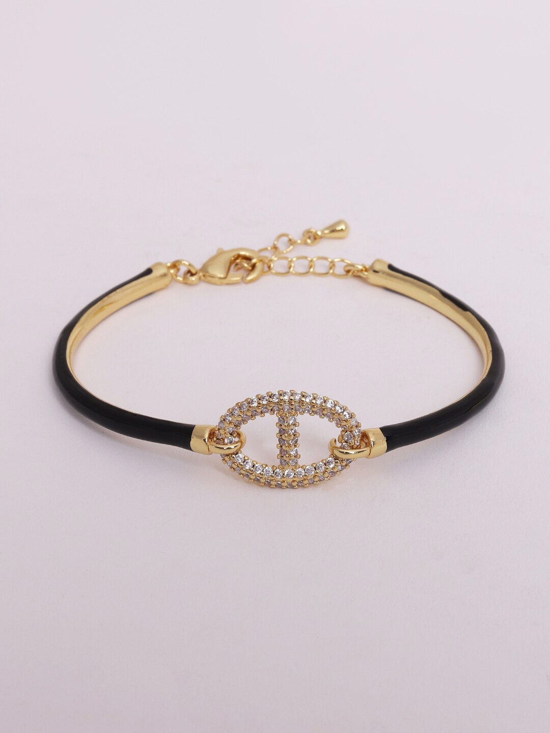 

Ikram Women Black Brass Cubic Zirconia Gold-Plated Cuff Bracelet