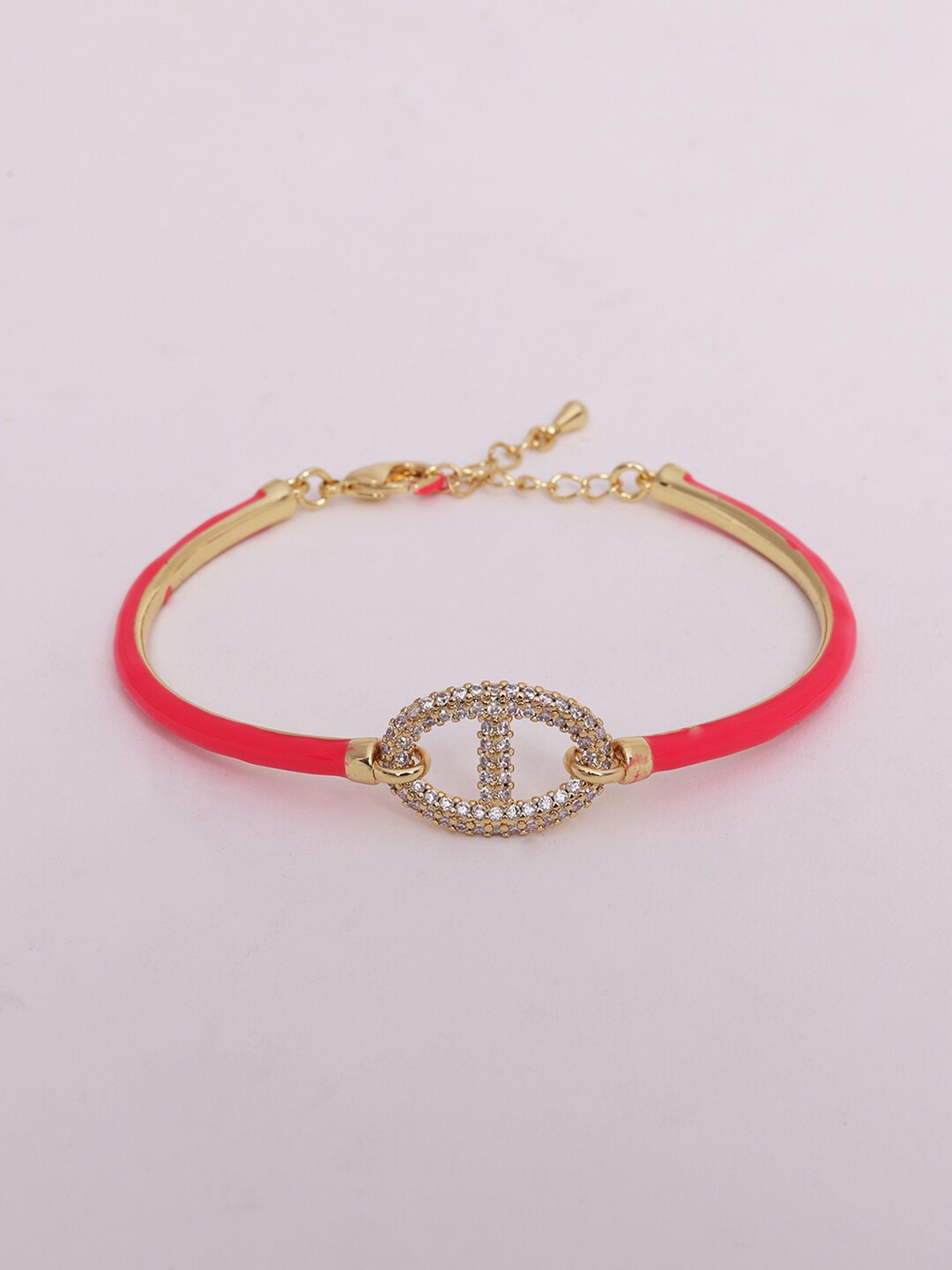 

Ikram Women Pink Brass Cubic Zirconia Gold-Plated Cuff Bracelet