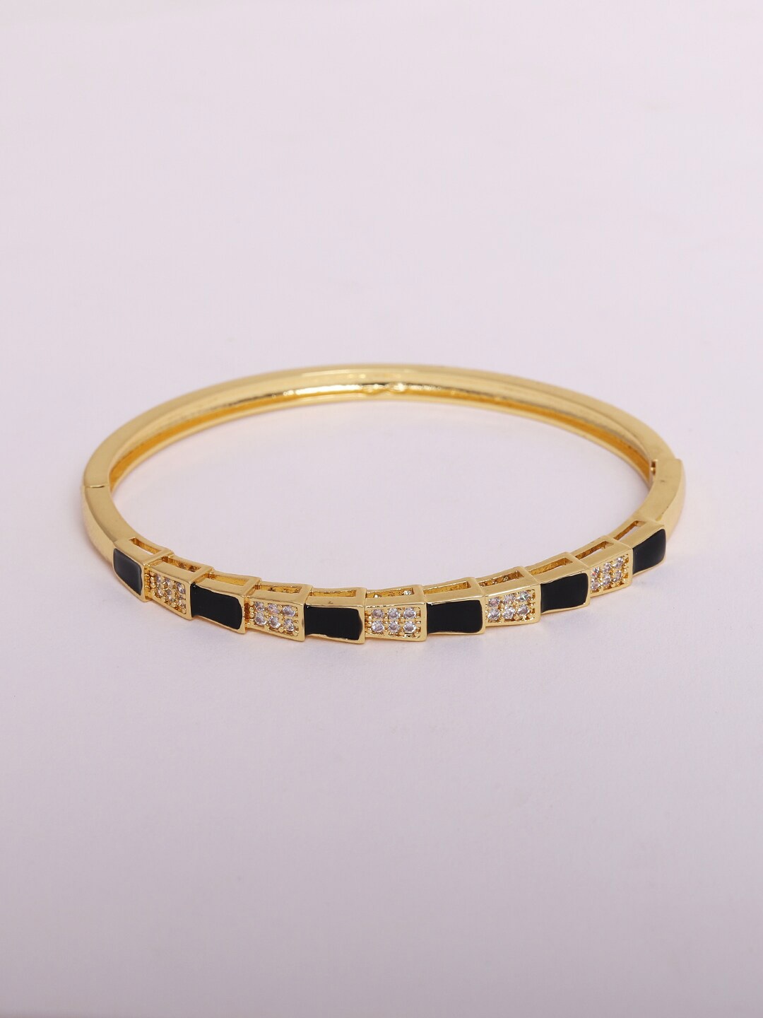 

Ikram Women Black Brass Cubic Zirconia Gold-Plated Bangle-Style Bracelet