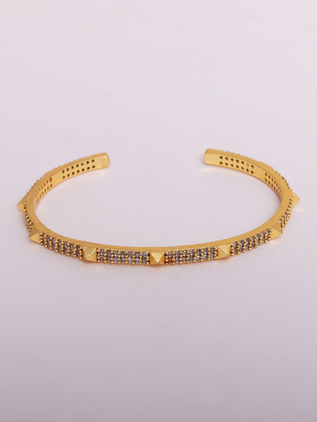 

Ikram Women White Brass Cubic Zirconia Gold-Plated Cuff Bracelet
