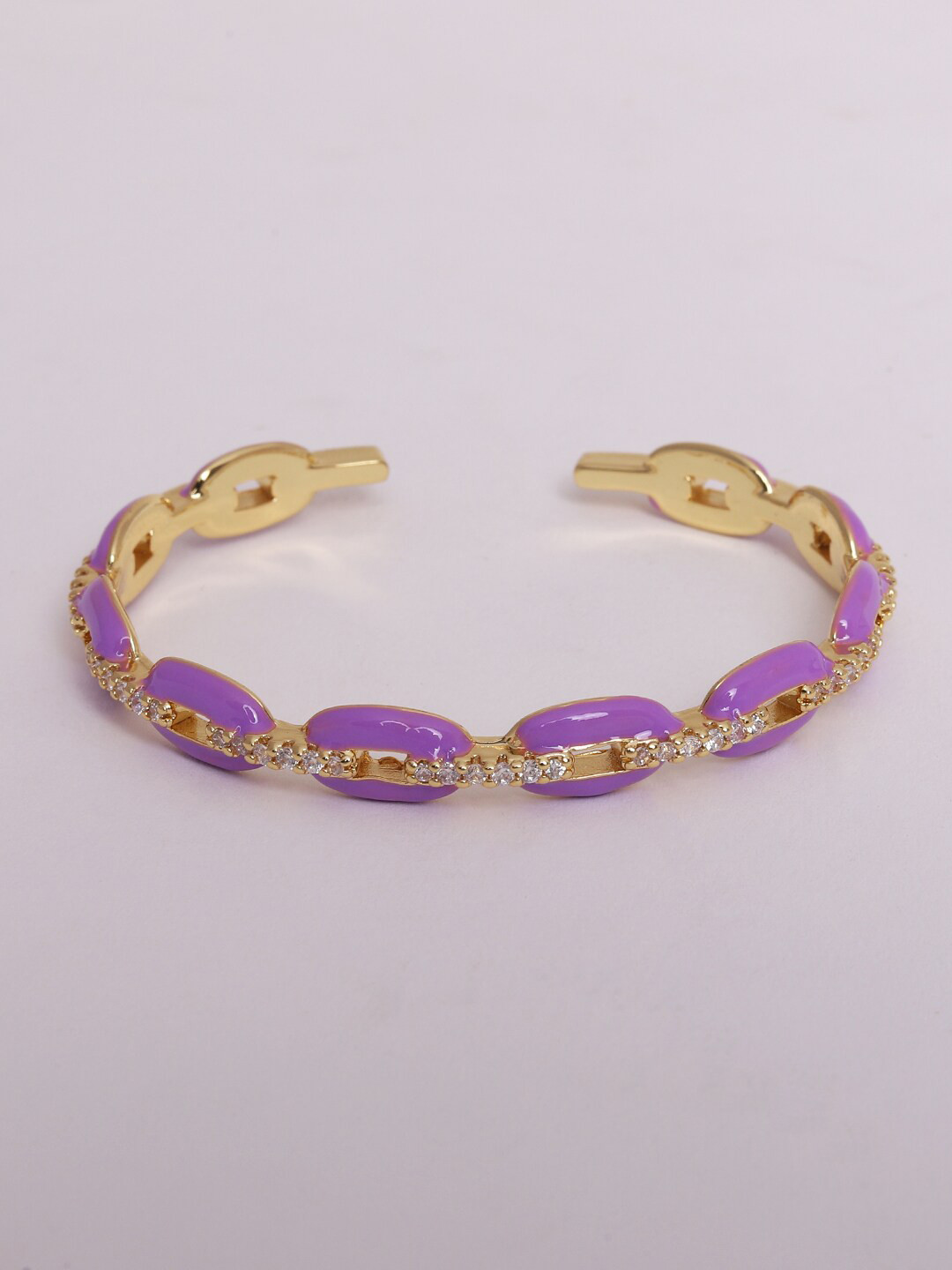 

Ikram Women Purple Brass Cubic Zirconia Gold-Plated Cuff Bracelet
