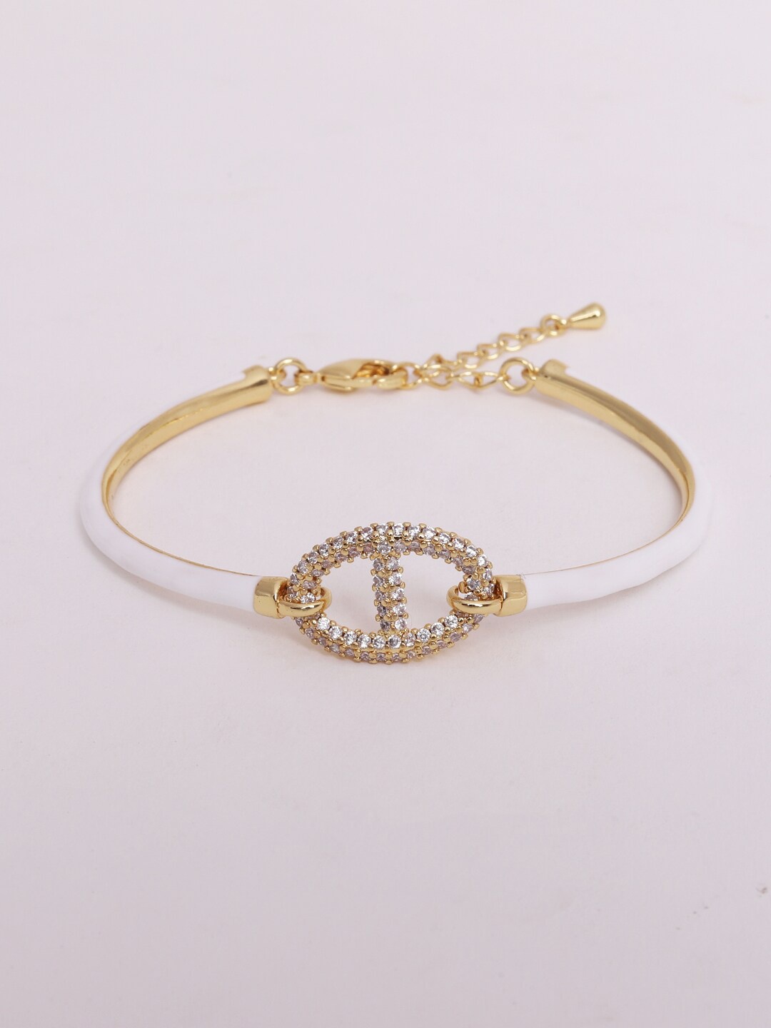 

Ikram Women White Brass Cubic Zirconia Gold-Plated Cuff Bracelet
