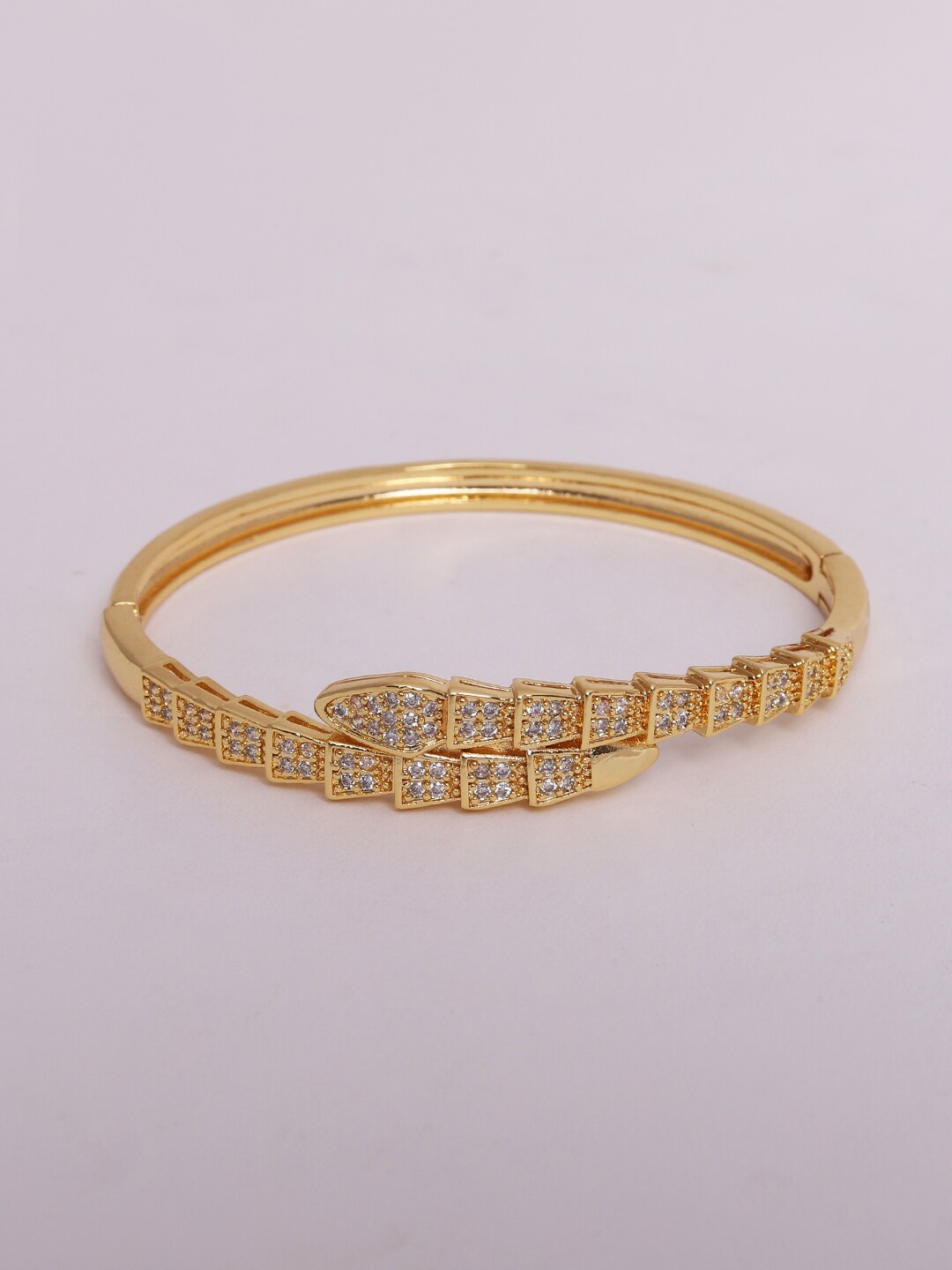 

Ikram Women White Brass Cubic Zirconia Gold-Plated Kada Bracelet