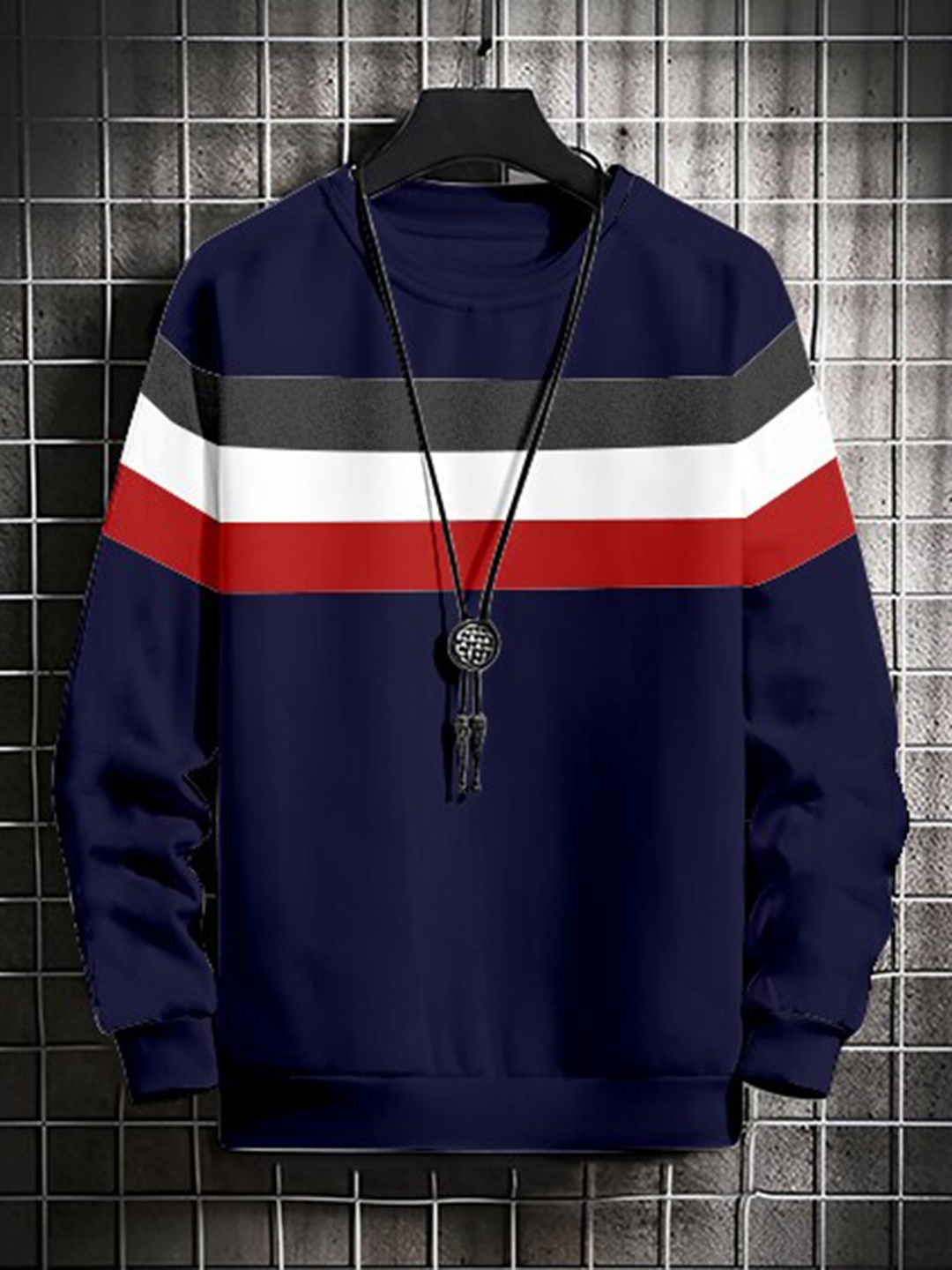 

AUSK Men Blue Striped Sweatshirt