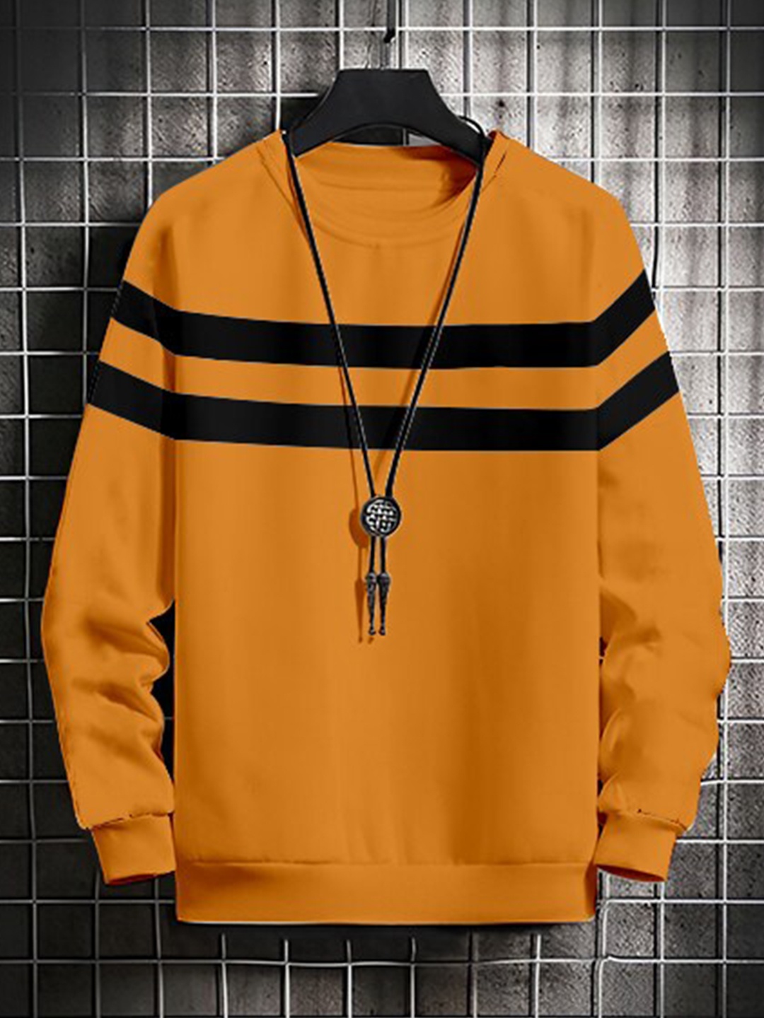 

AUSK Men Mustard Striped Sweatshirt
