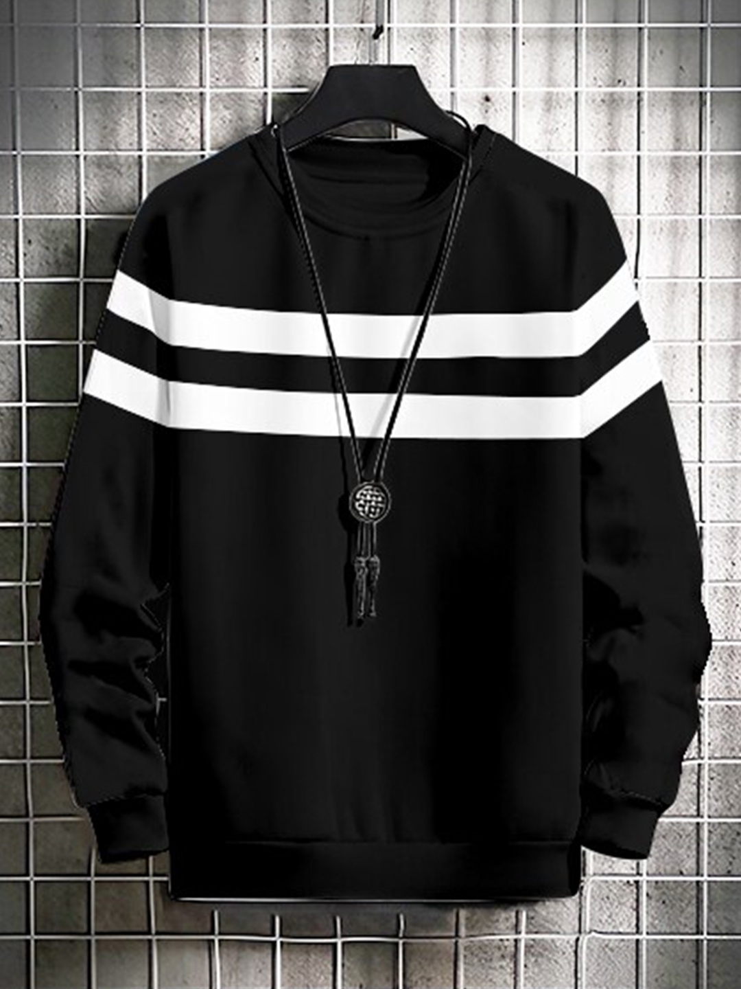 

AUSK Men Black Striped Sweatshirt