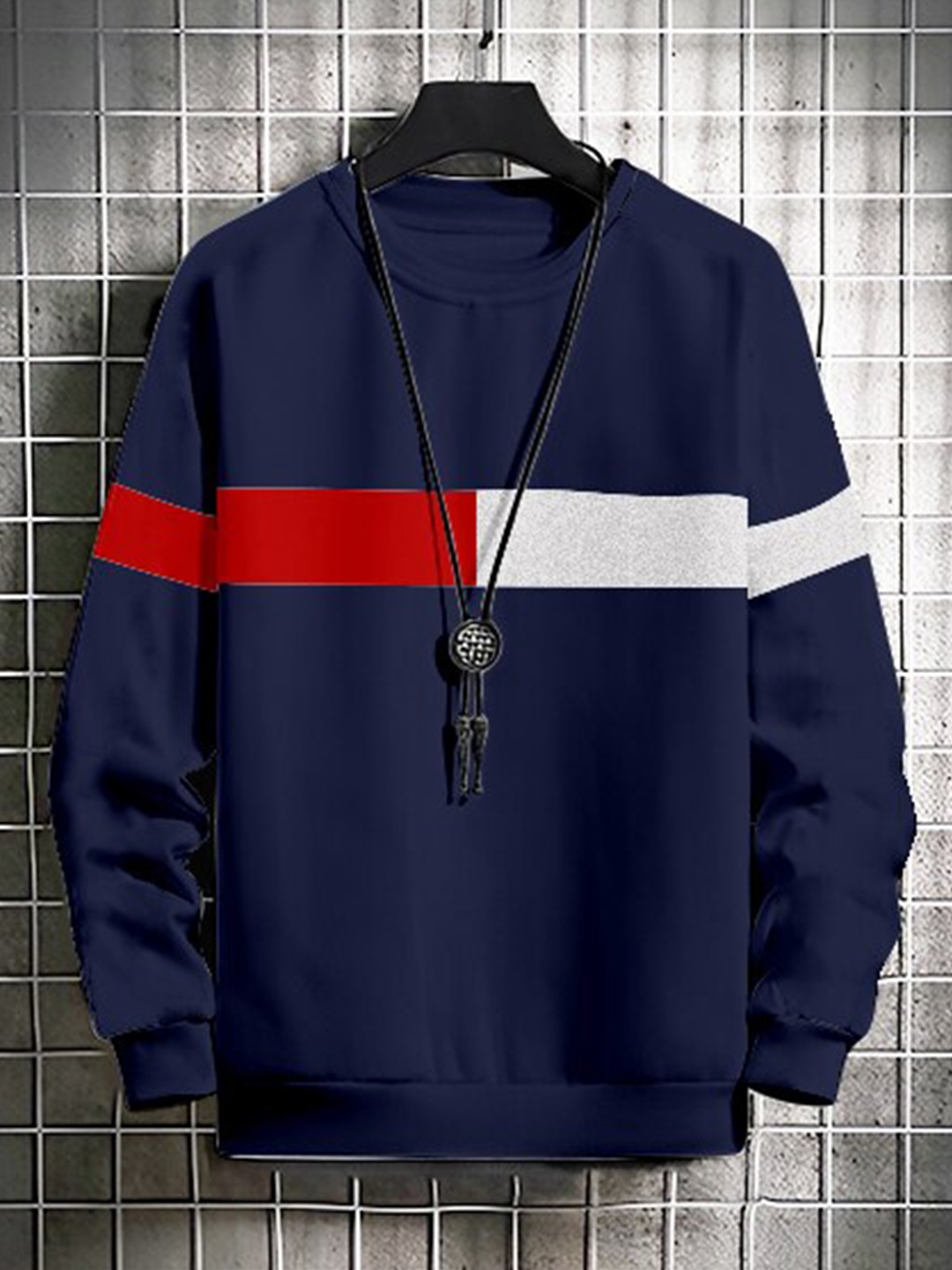 

AUSK Men Navy Blue Striped Sweatshirt