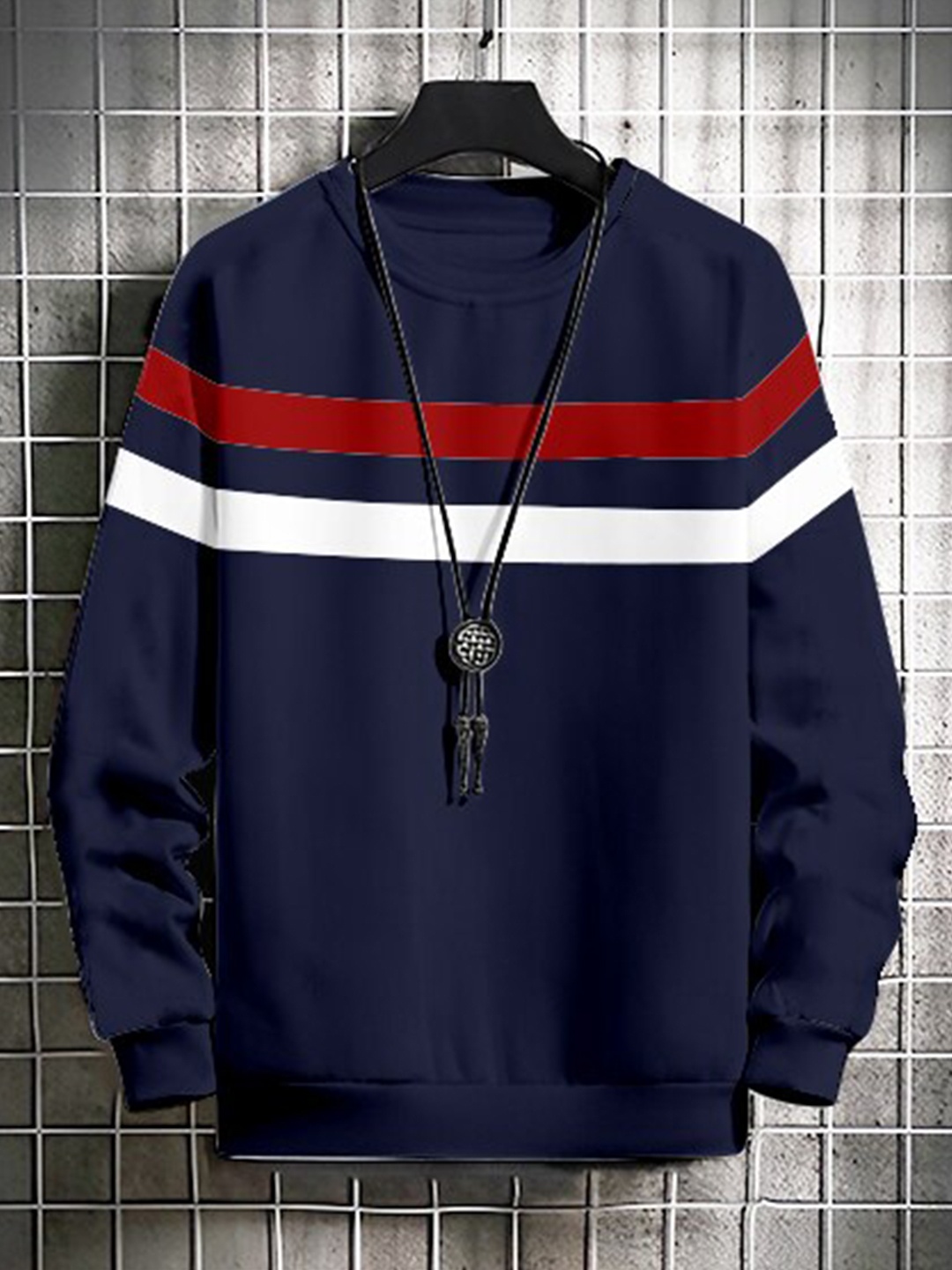 

AUSK Men Navy Blue Striped Sweatshirt