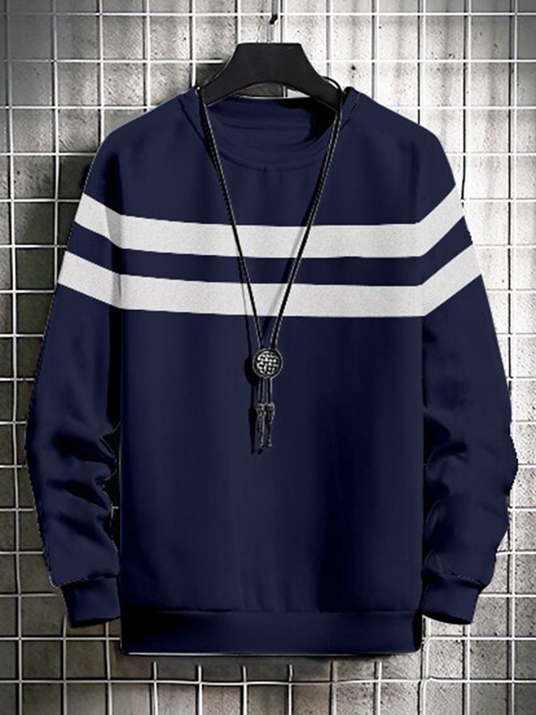 

AUSK Men Blue Striped Sweatshirt