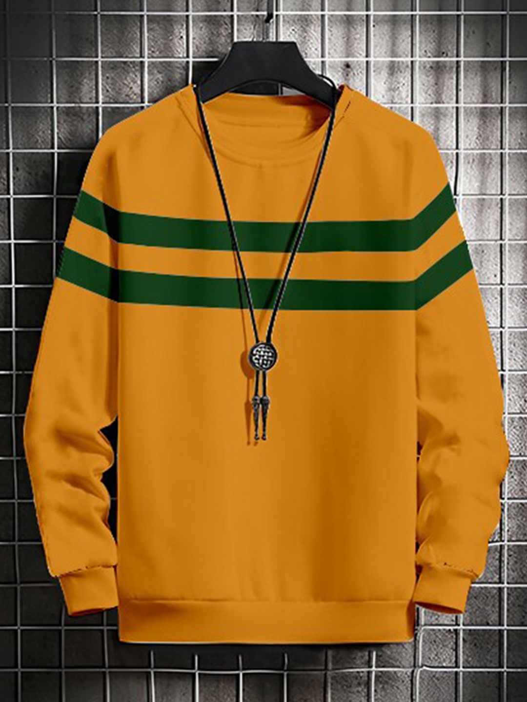 

AUSK Men Mustard Striped Sweatshirt