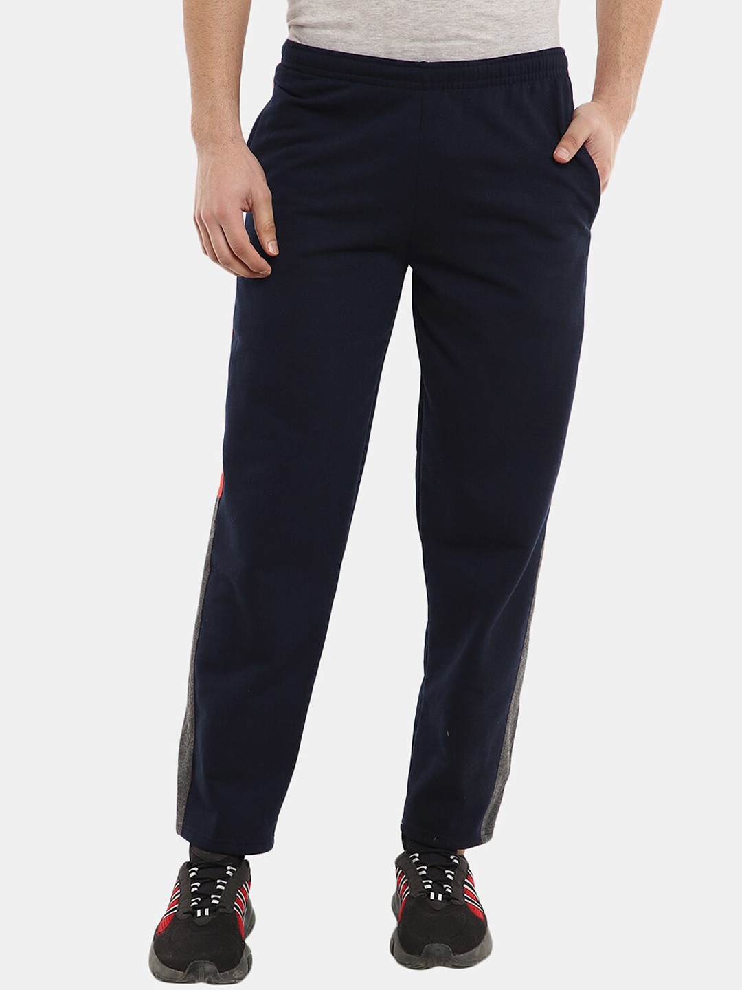 

V-Mart Men Navy Blue & Red Color-Blocked Track Pants
