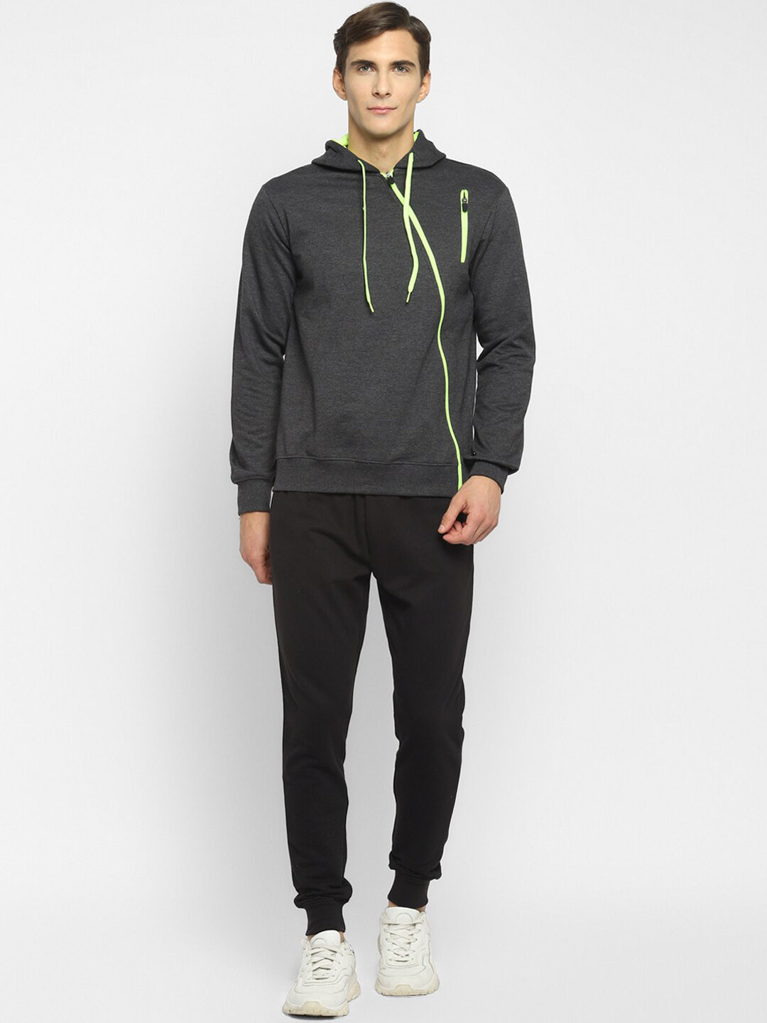 

OFF LIMITS Men Grey Melange & Black Hooded Cotton Tracksuits