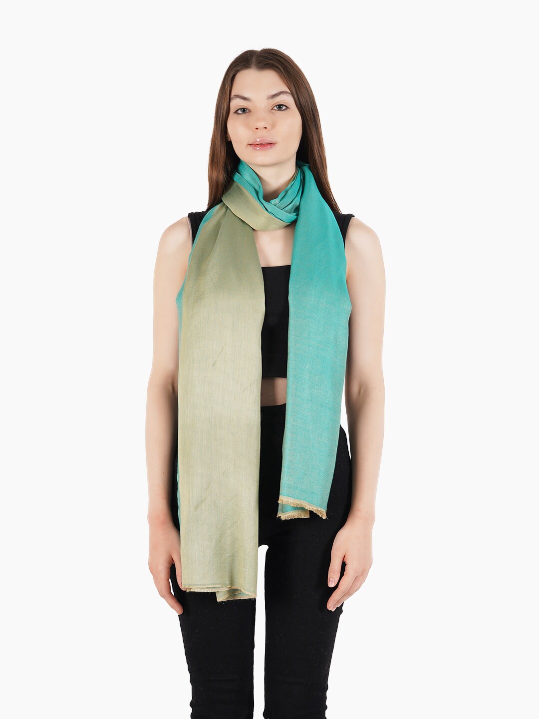 

MUFFLY Women Green & Beige Colourblocked Stole