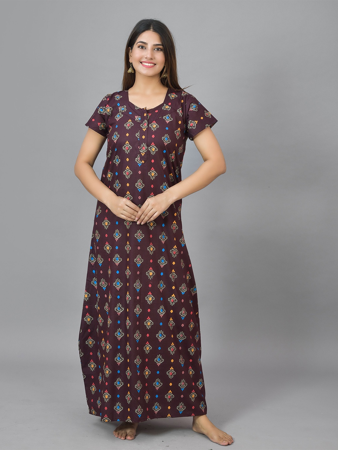 

KALINI Printed Maxi Nightdress, Brown