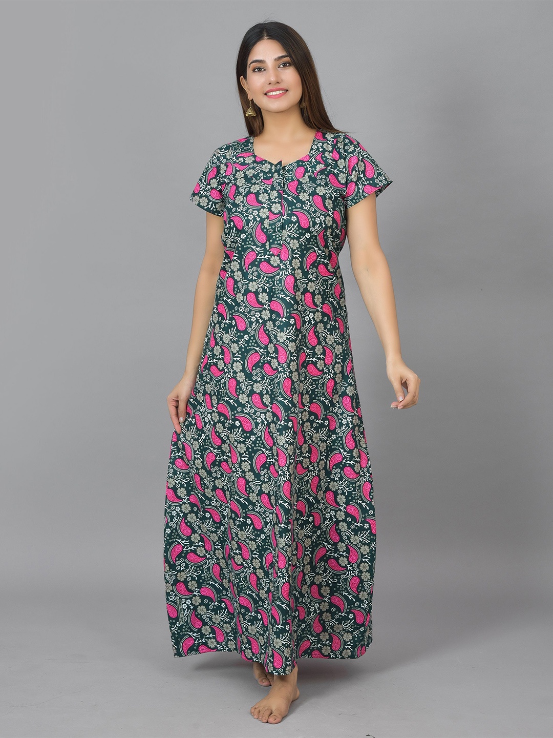 

KALINI Green Printed Maternity Maxi Nightdress