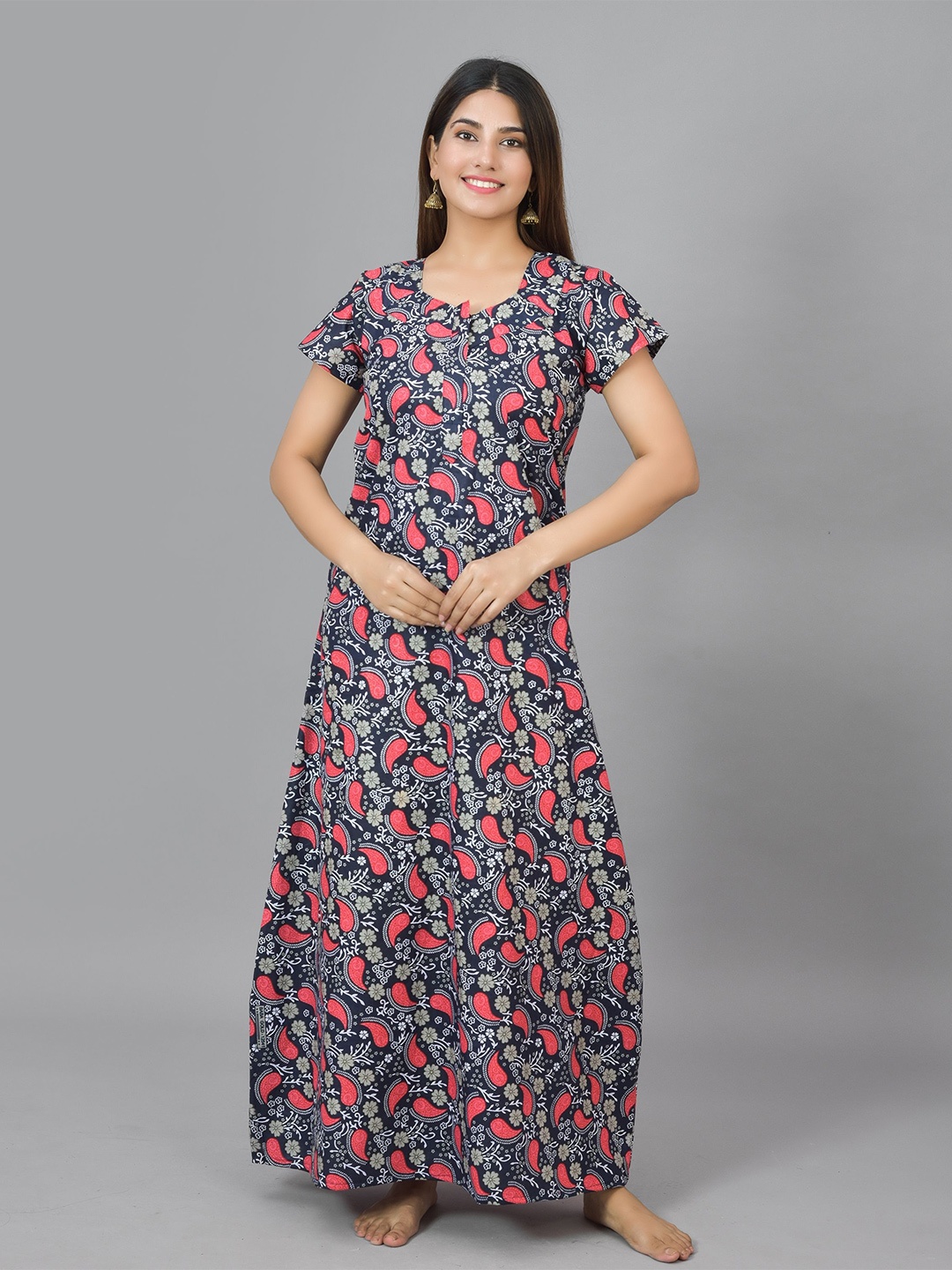 

KALINI Navy Blue Printed Maternity Maxi Nightdress