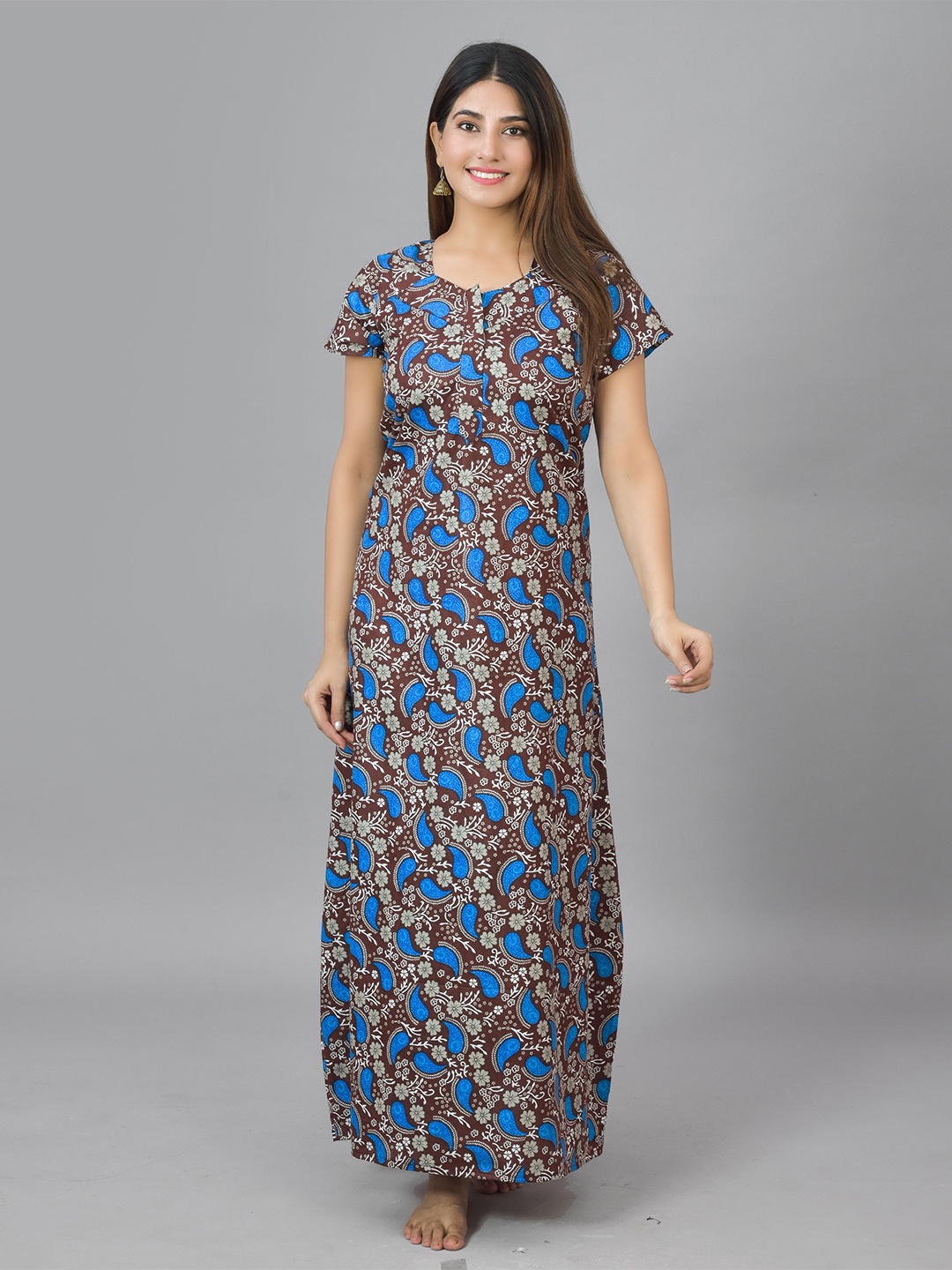 

KALINI Brown Printed Maternity Maxi Nightdress