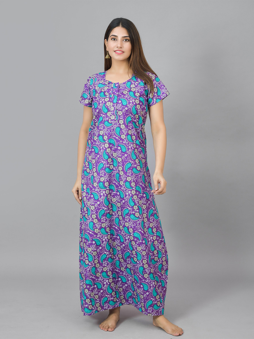

KALINI Purple Printed Maternity Maxi Nightdress