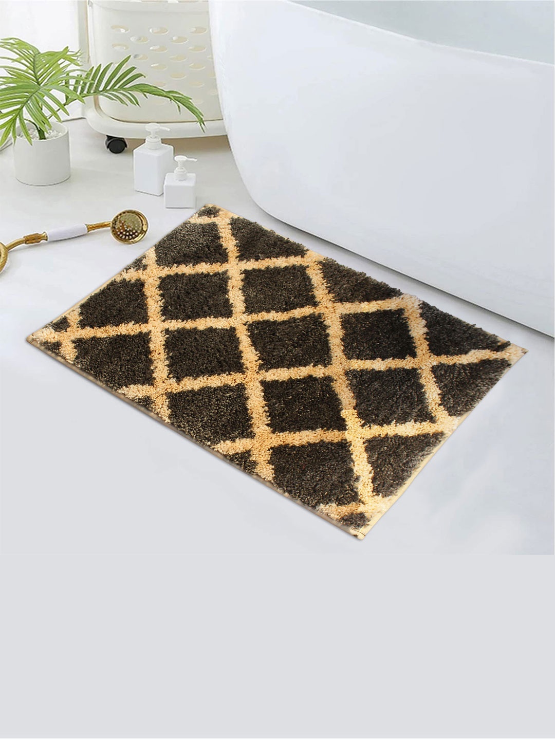 

LUXEHOME INTERNATIONAL Tokyo Diamond Coffee Brown Printed 1600 GSM Anti Skid Bath Rug