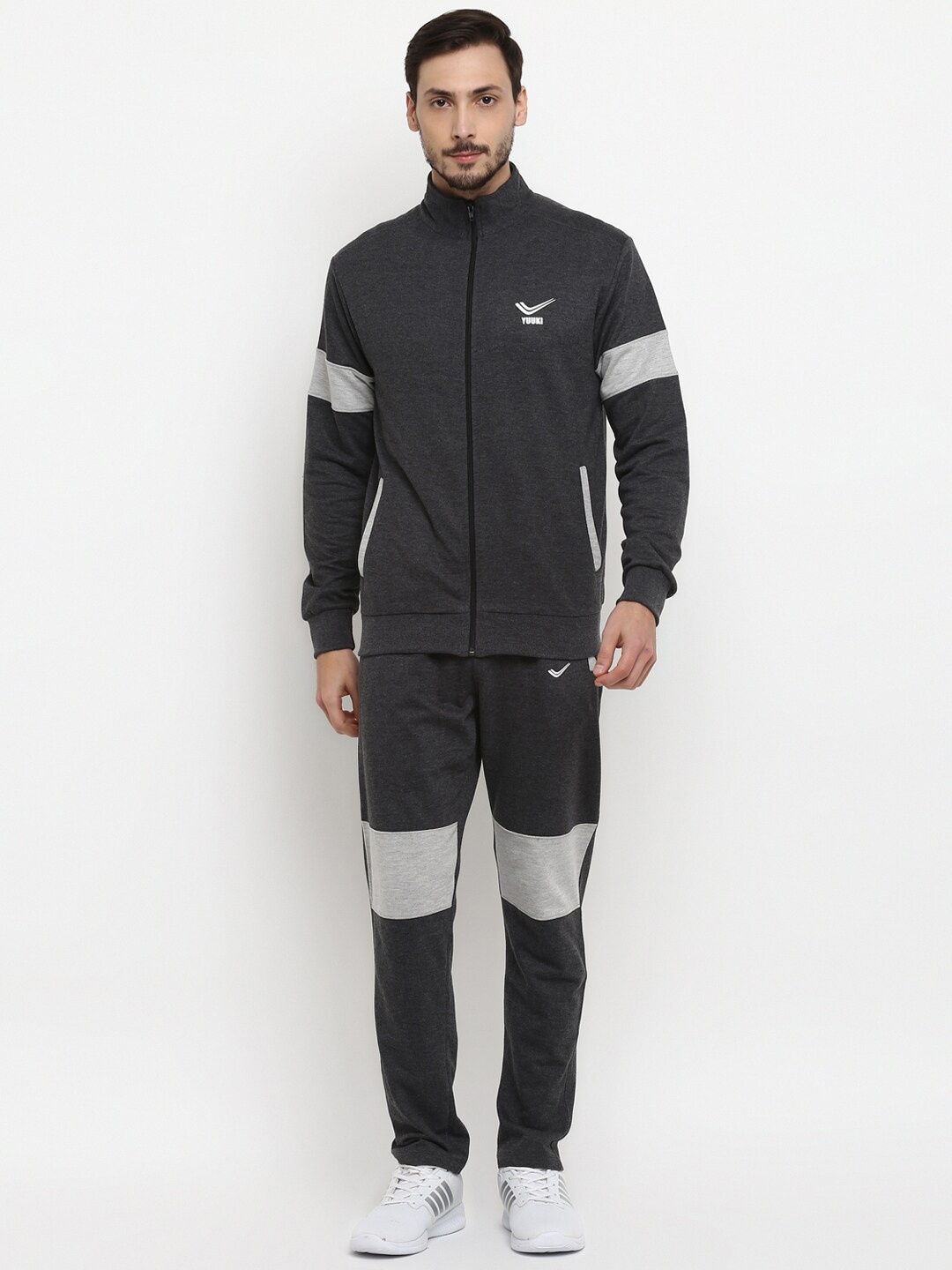 

Yuuki Men Grey Colourblocked Cotton Tracksuits