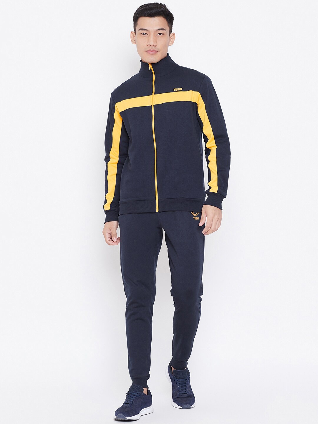 

Yuuki Men Navy Blue & Yellow Colorblocked Tracksuits