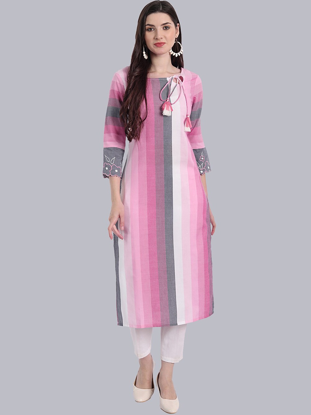 

NH KAPDEWALA Printed Pure Cotton Kurta with Trousers, Pink