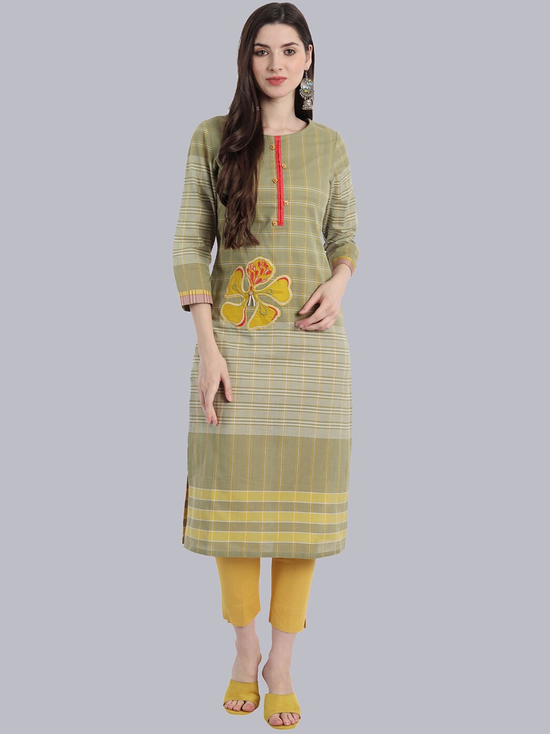 

NH KAPDEWALA Printed Pure Cotton Kurta with Trousers, Green