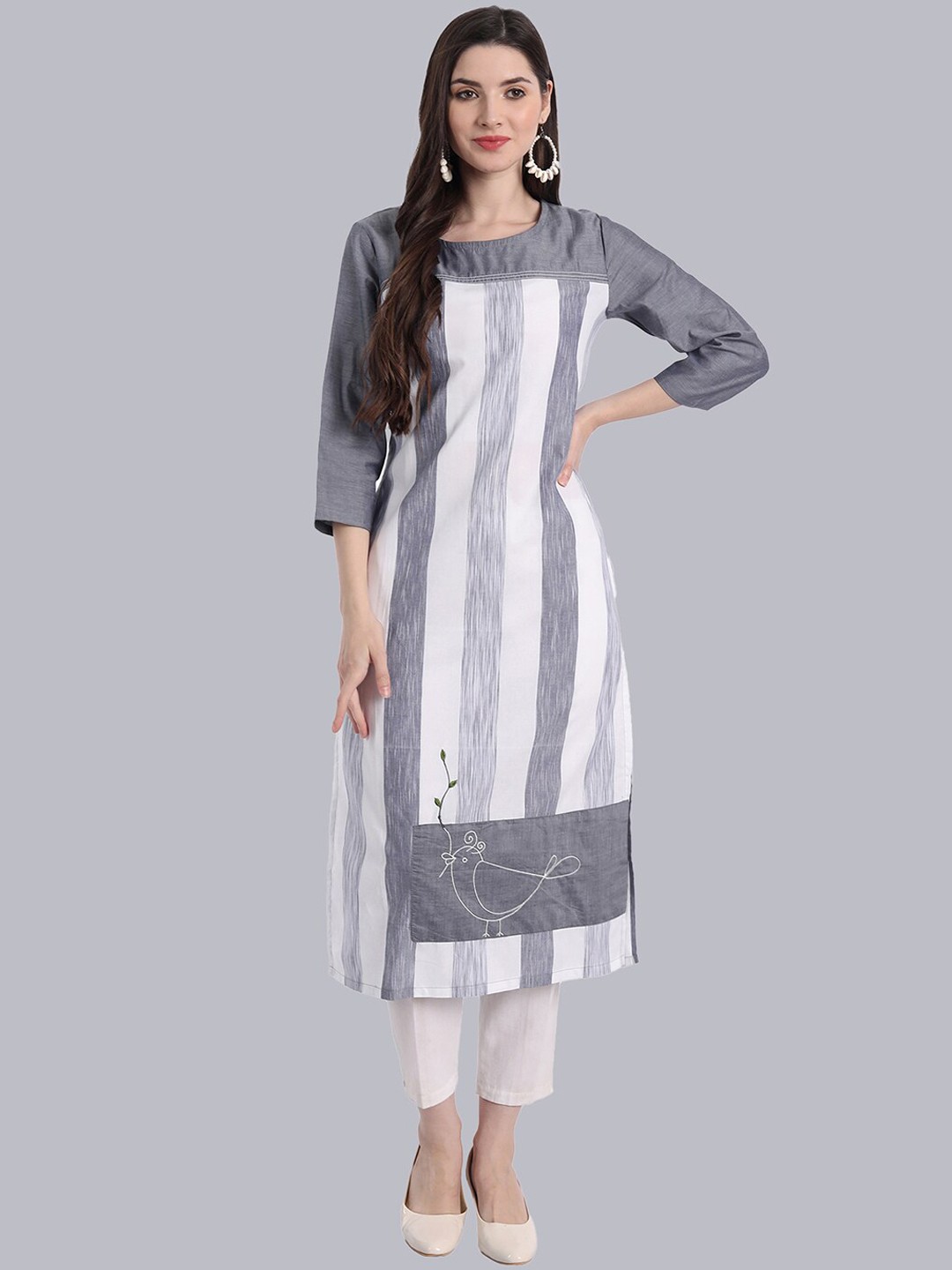

NH KAPDEWALA Striped Kurta, Grey