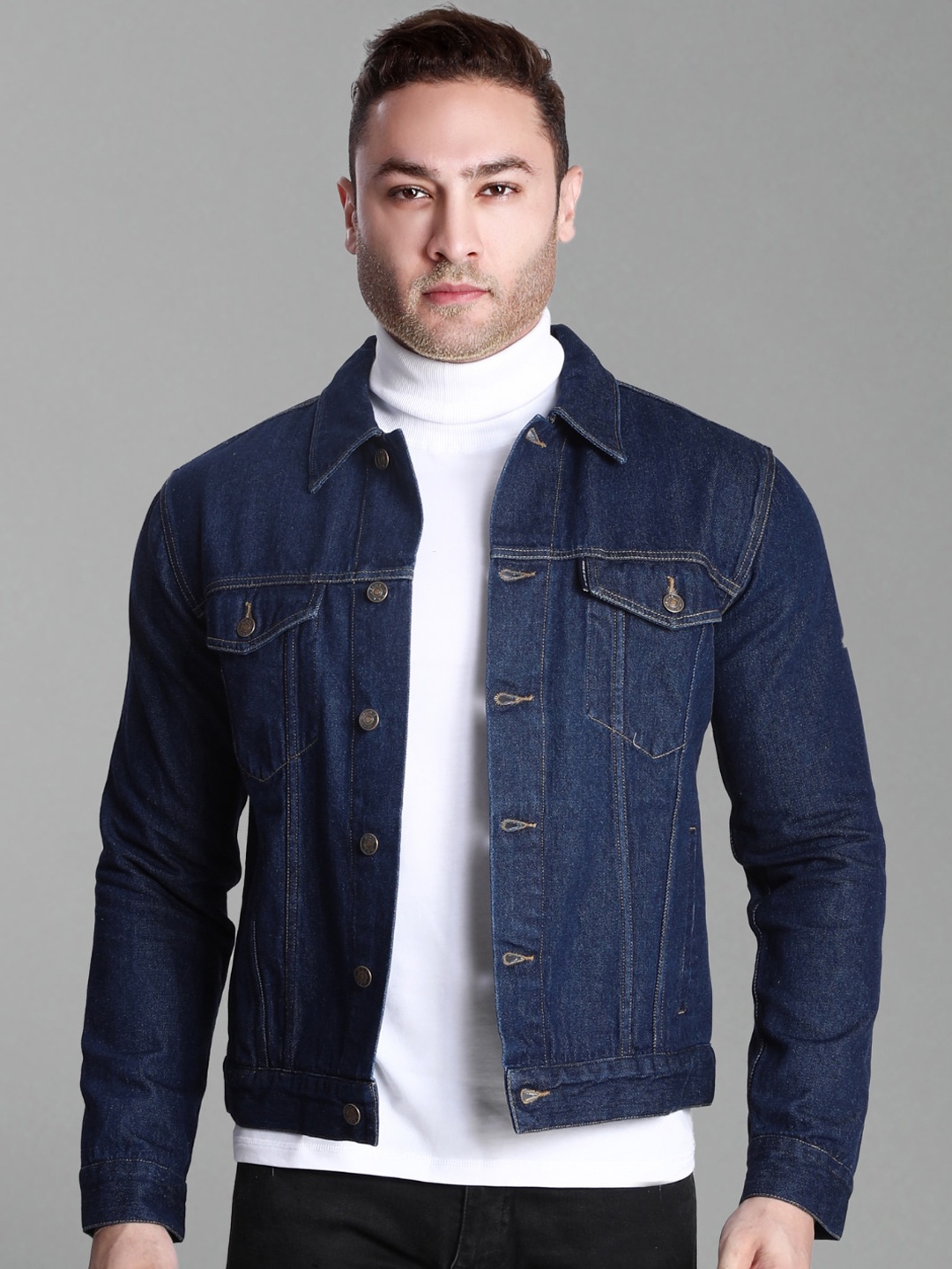 

Dream of Glory Inc Men Cotton Washed Lightweight Outdoor Denim Jacket, Navy blue